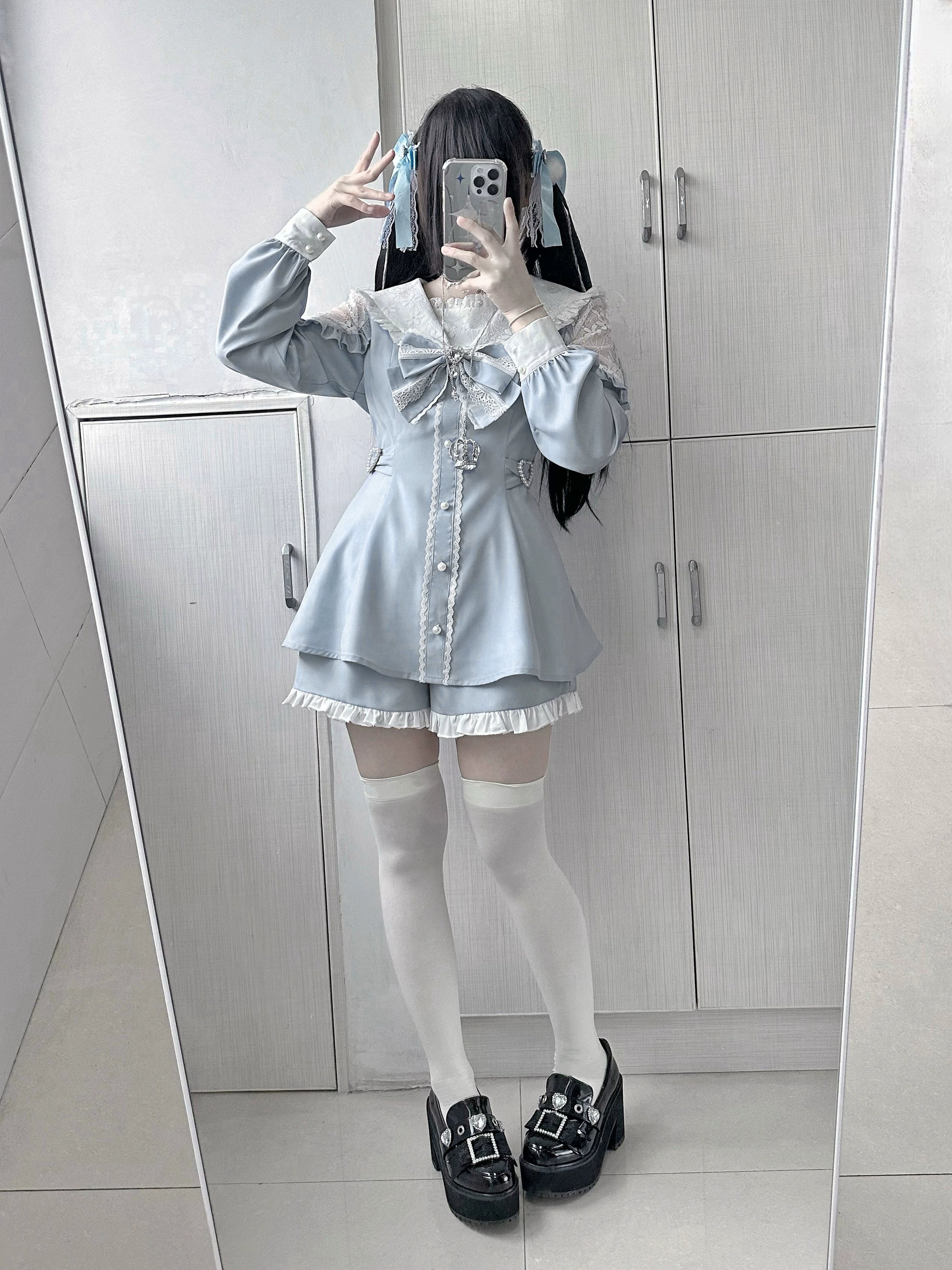 Sailor Jirai Kei dress set white color variant on model front view clean aesthetic product photography