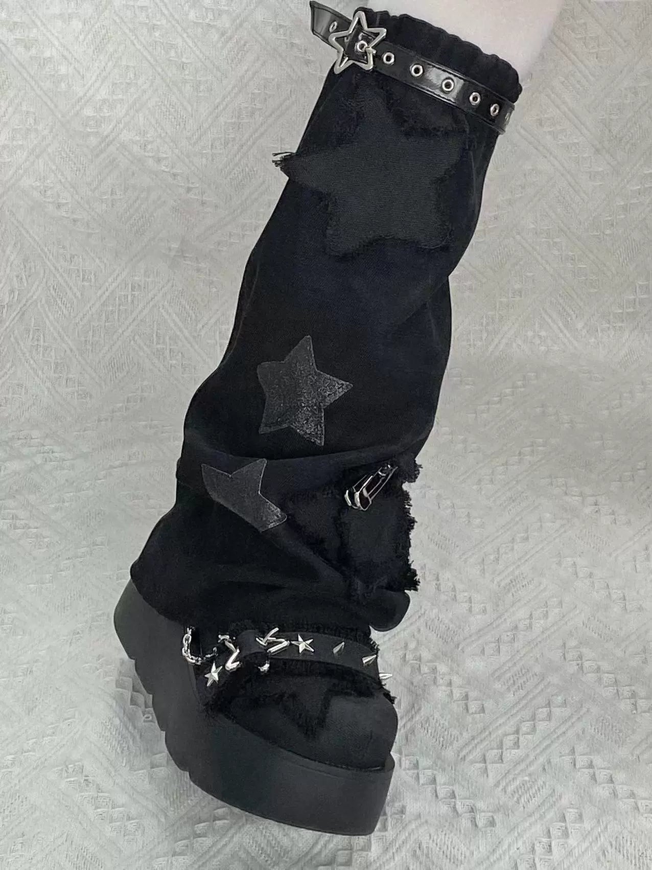 Y2K platform combat boots canvas material texture showing stretchy durable surface scratch-resistant easy-wash properties