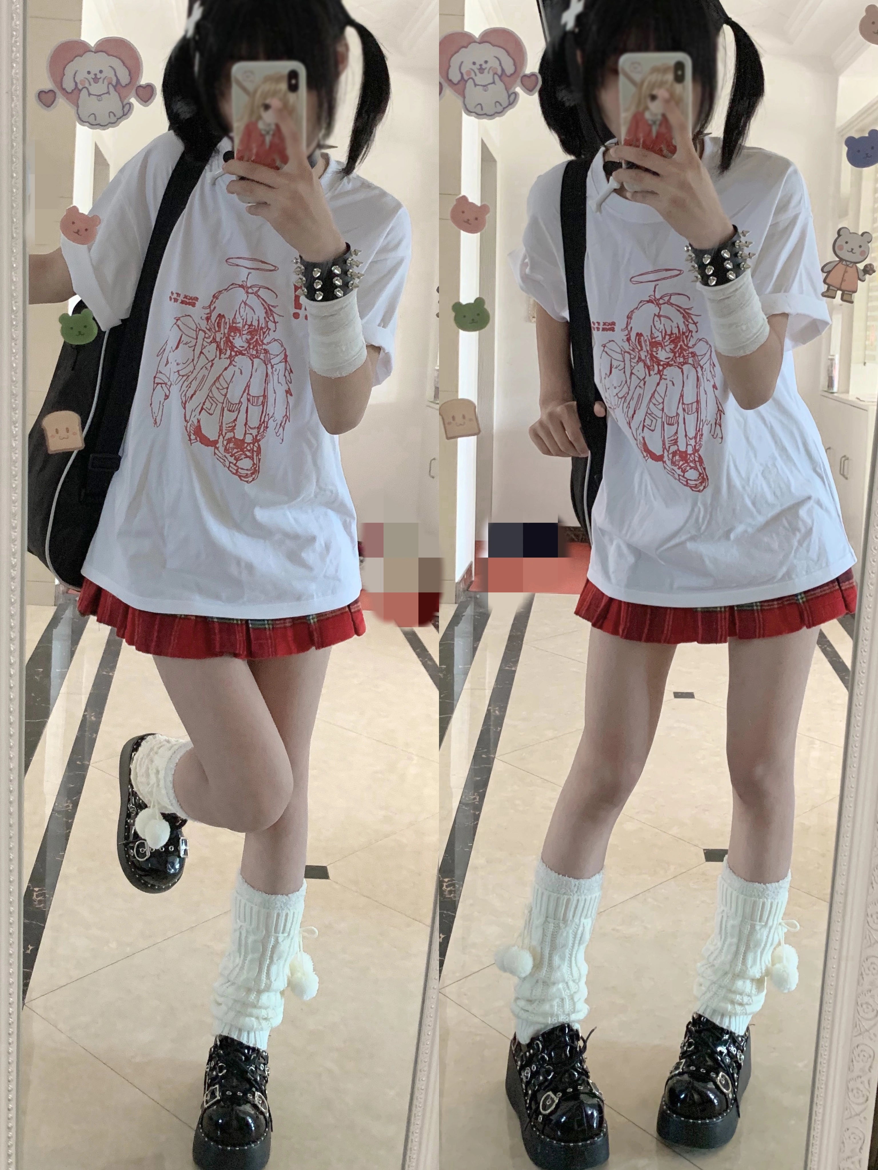 Tenshi Kaiwai crying angel graphic t-shirt product detail shot sizing care instructions Jirai Kei alternative fashion