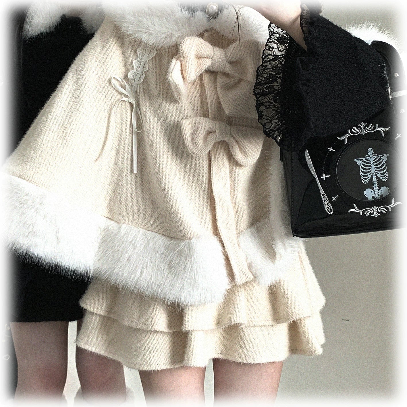 Jirai Kei bunny ear winter cape pre-order information display showing shipping timeline and production details