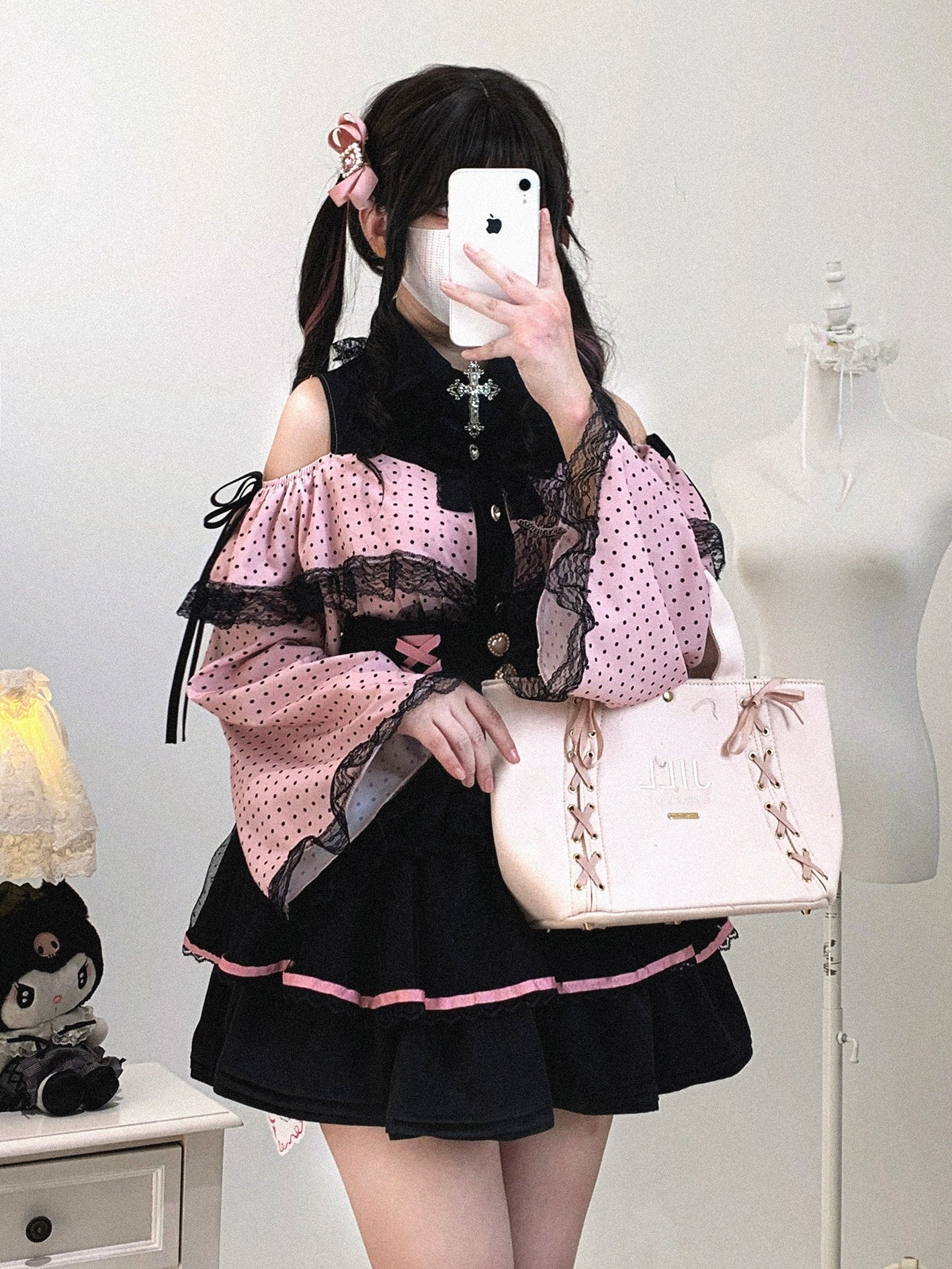 Ryousangata Tiered Skirt Bundle Display - Jirai Kei Multiple Color Options Flat Lay Comparison