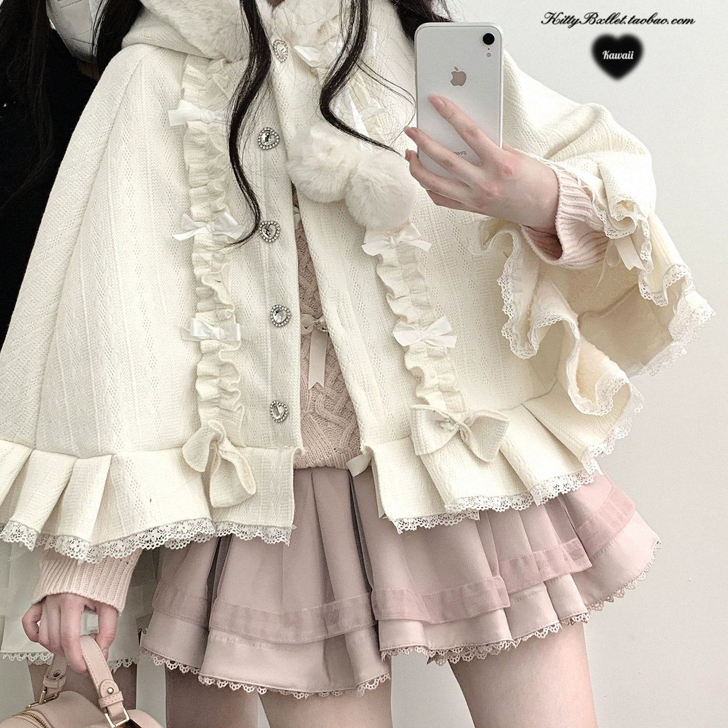 White tulle Jirai Kei mini skirt product image showcasing the back tie-up belt and adjustable elastic waistband design