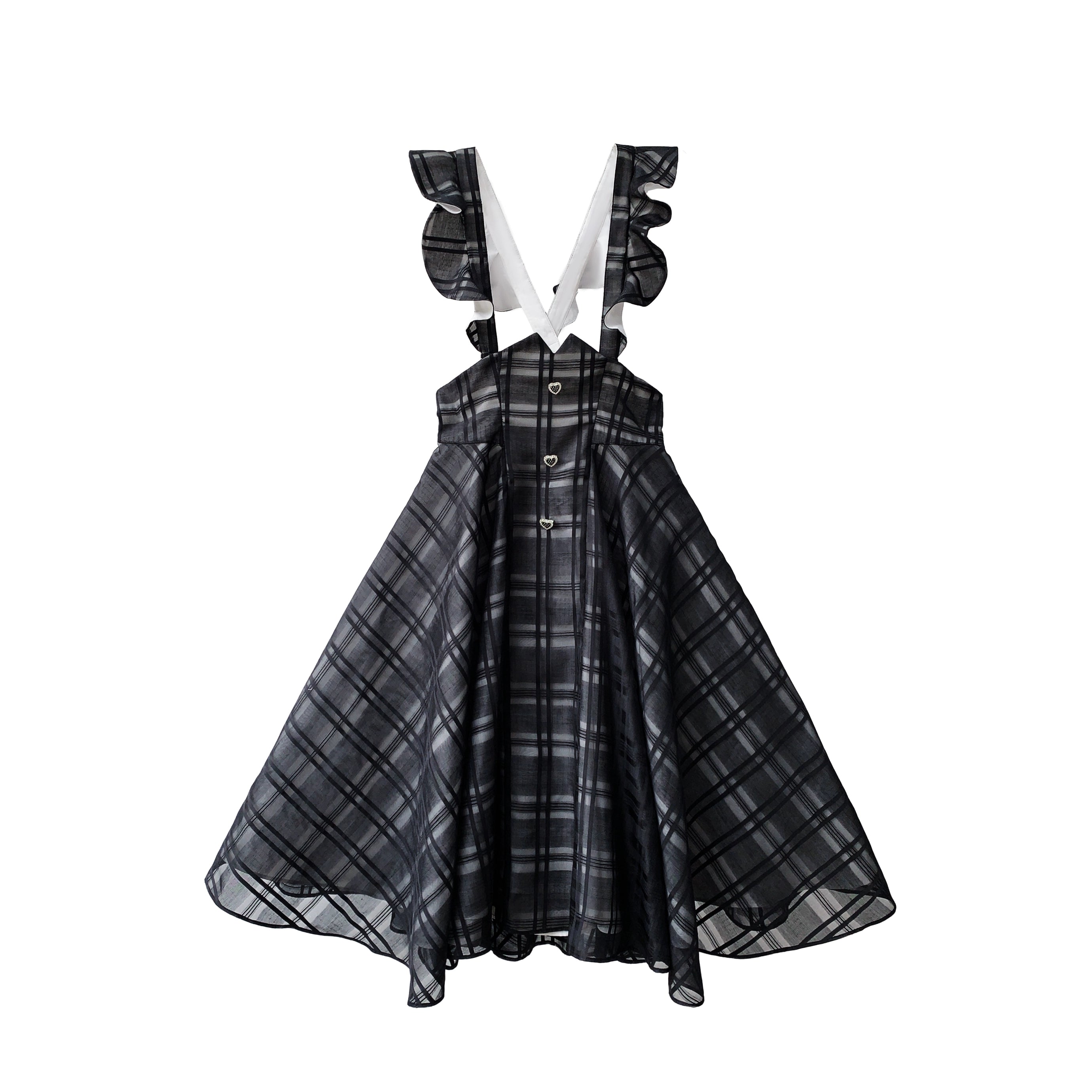 Black Plaid Jirai Kei Suspender Skirt, White Blouse - Image 28