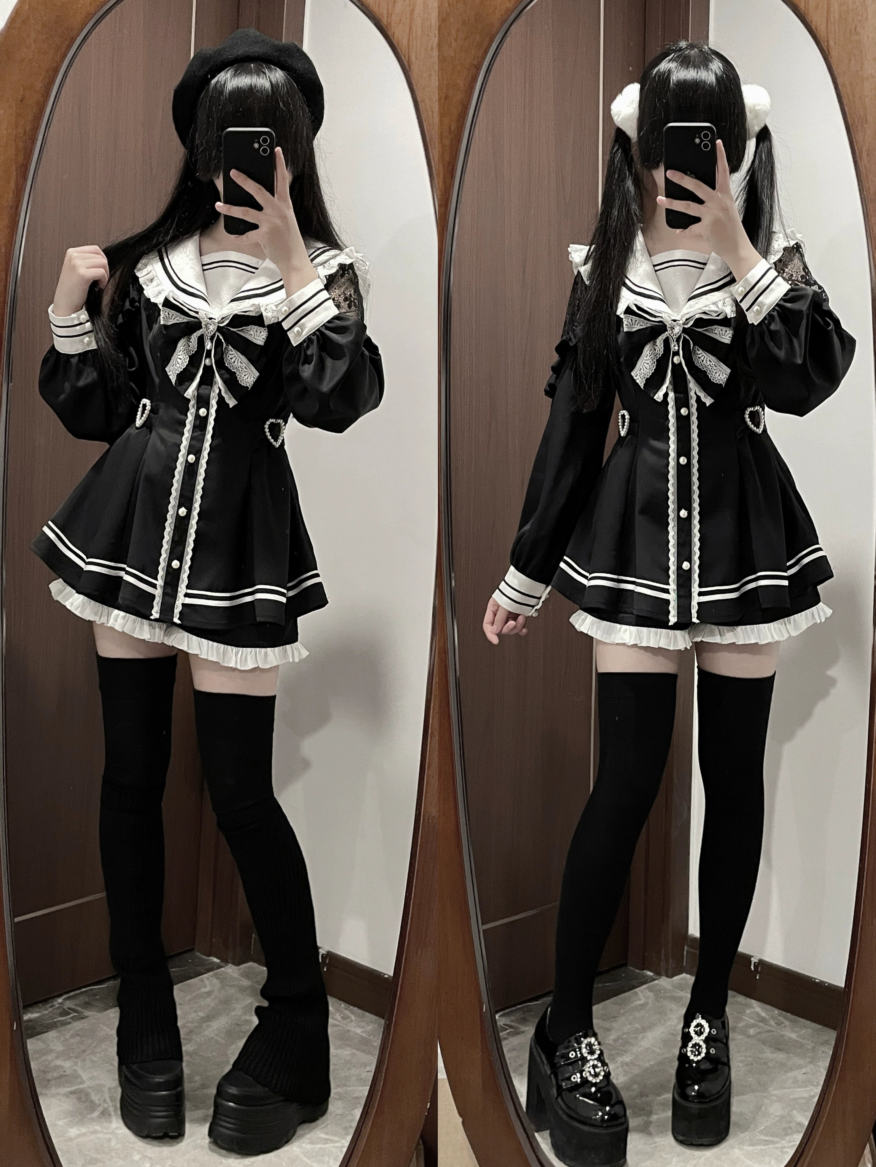 Sailor Jirai Kei dress set detachable oversized bow accessory standalone product photography detail shot