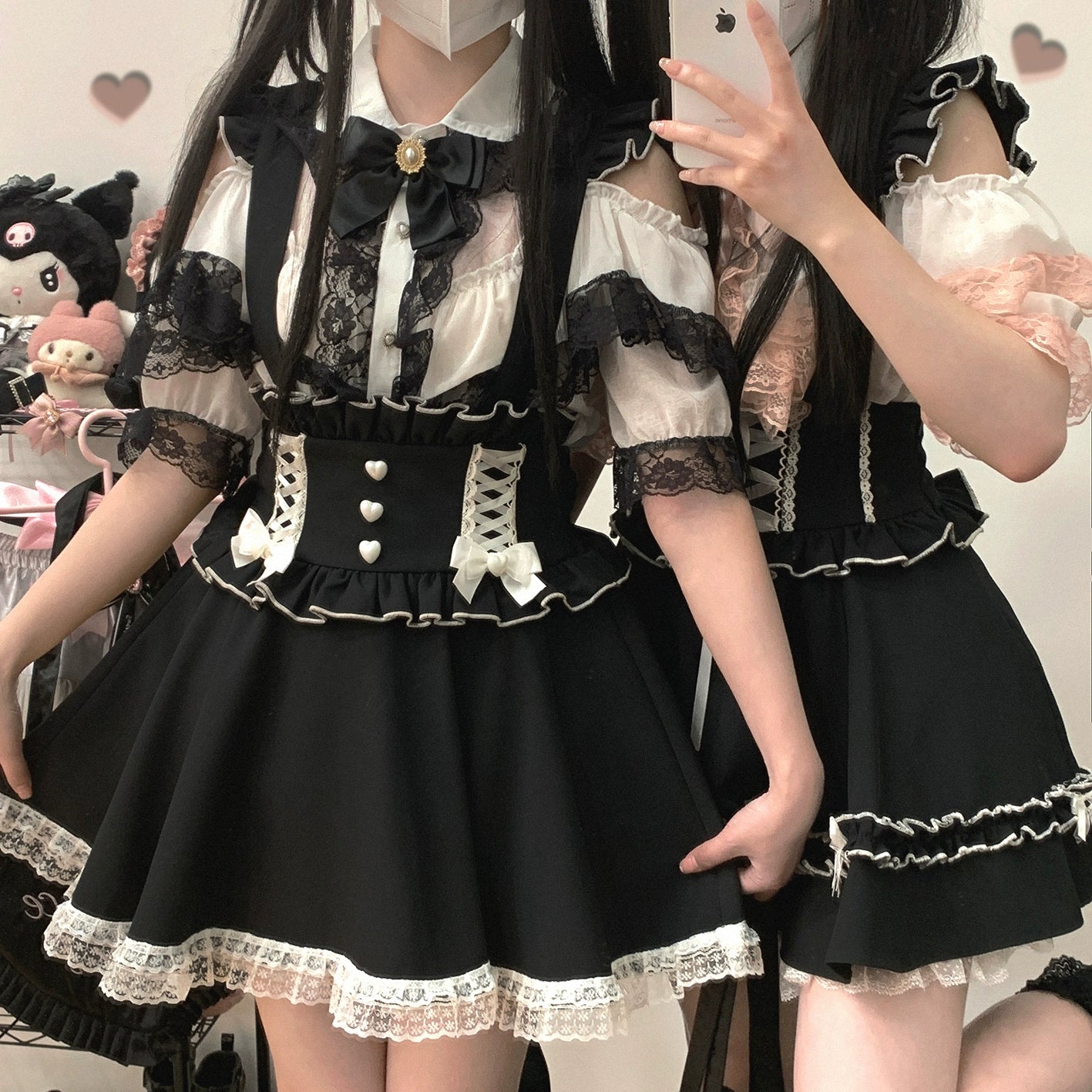 Jirai Kei lace cold-shoulder blouse front facing, petal collar design, open shoulder construction detail