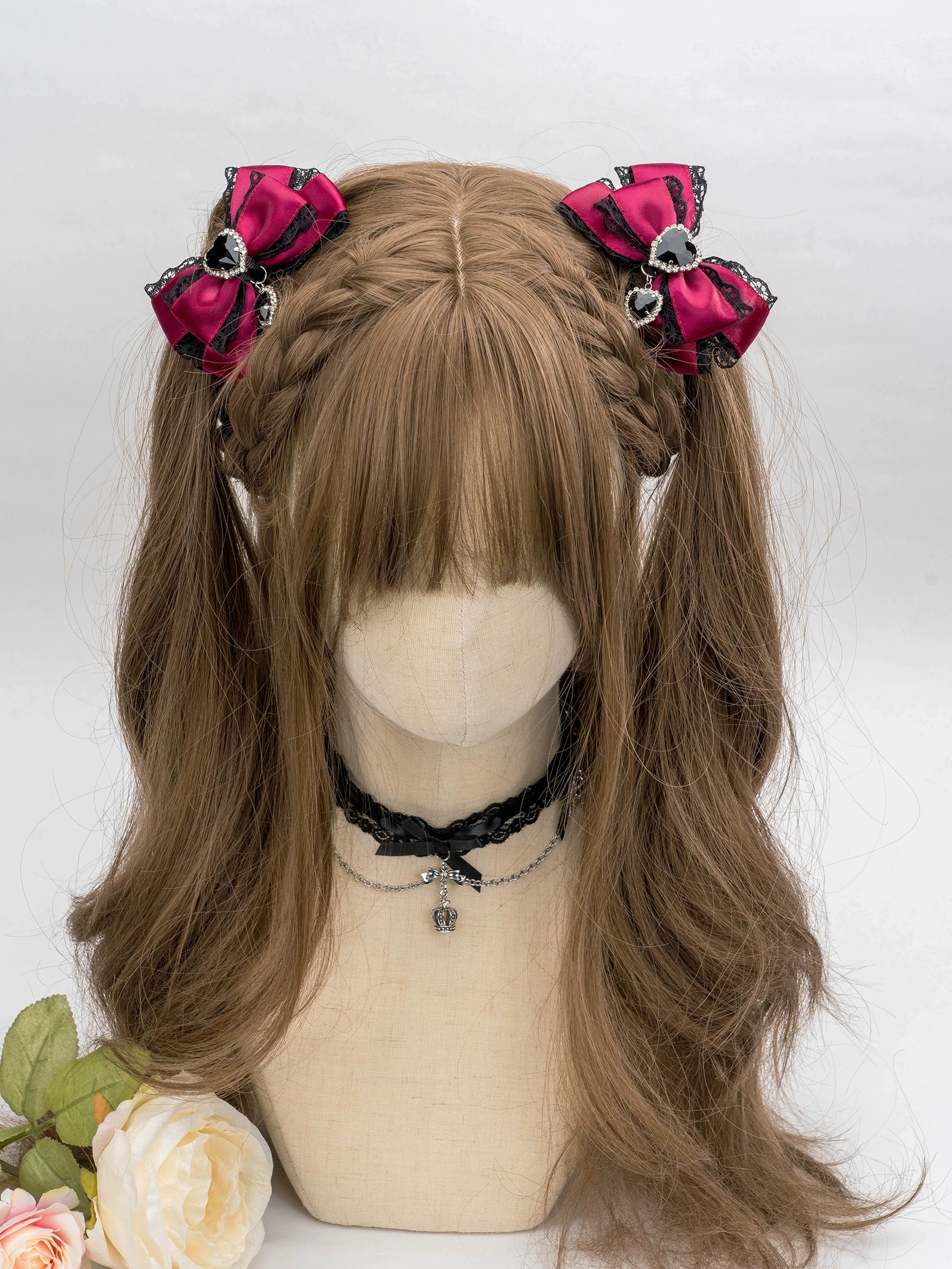 jirai kei lace rhinestone bow hair clip gift packaging styling aesthetic photography flat lay
