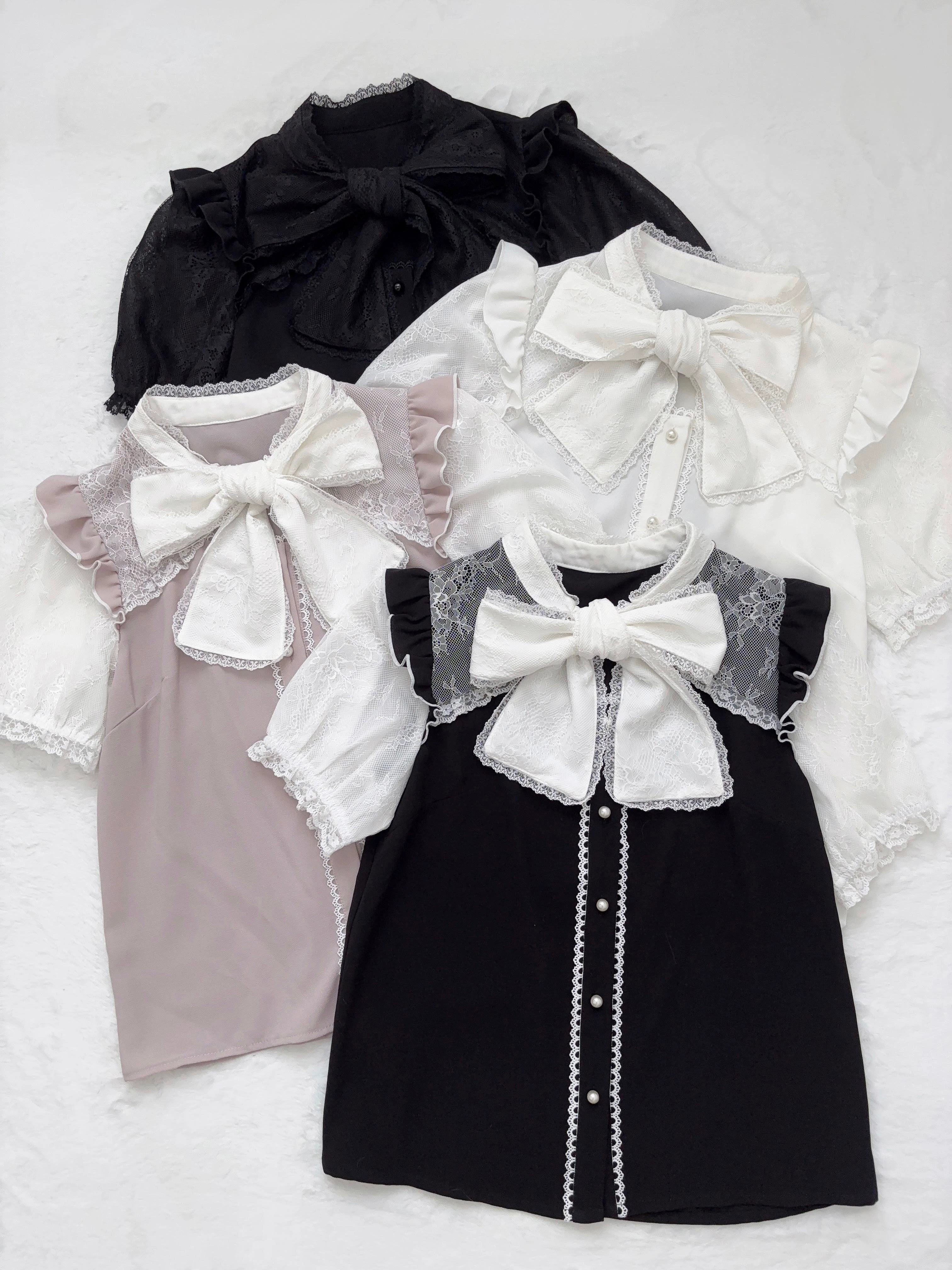 Jirai kei lace bow blouse packaging presentation professional product photography flat lay aesthetic display