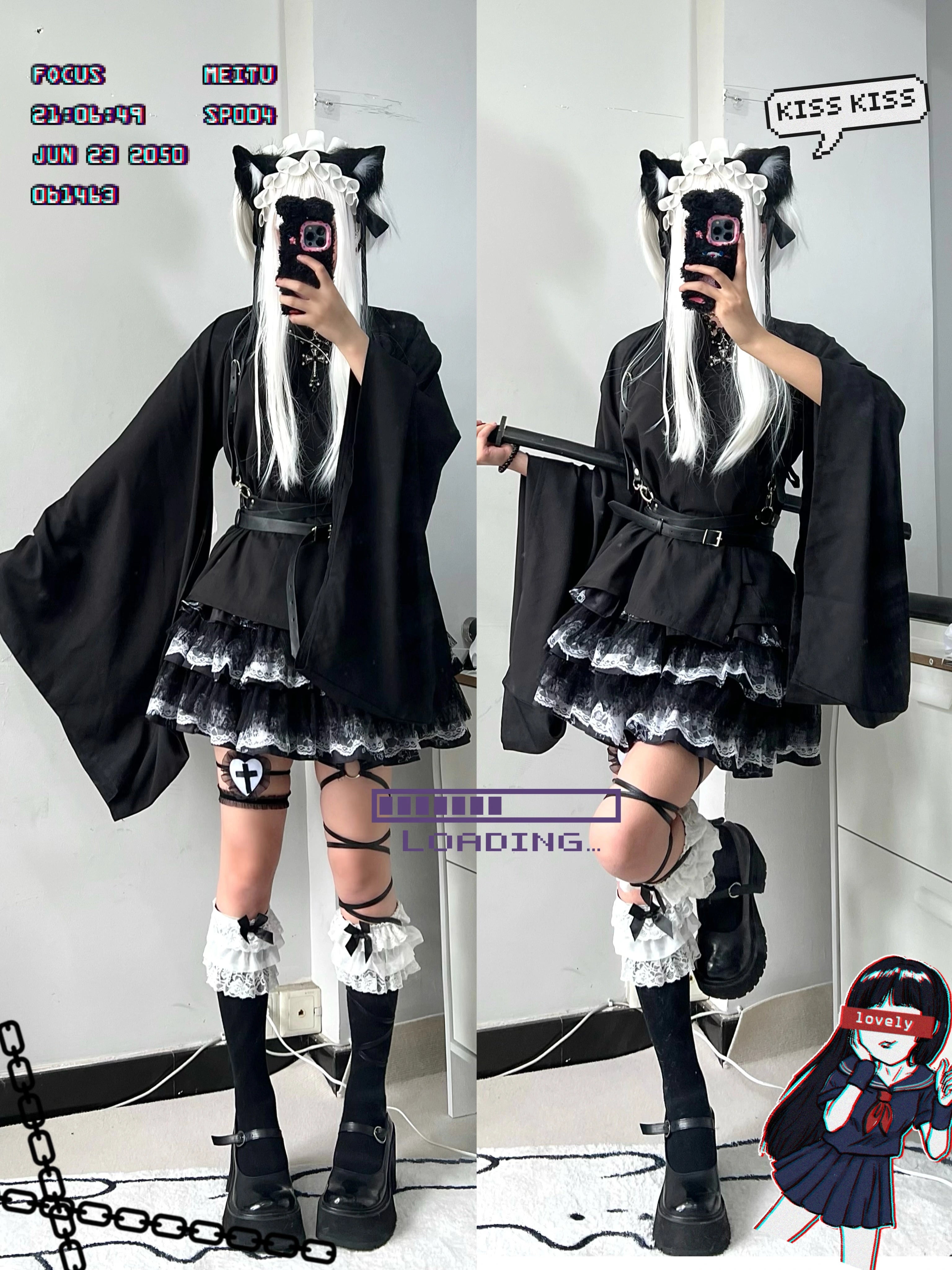 Jirai Kei puff skirt elastic waistband fit detail photography demonstrating comfortable forgiving fit all body types