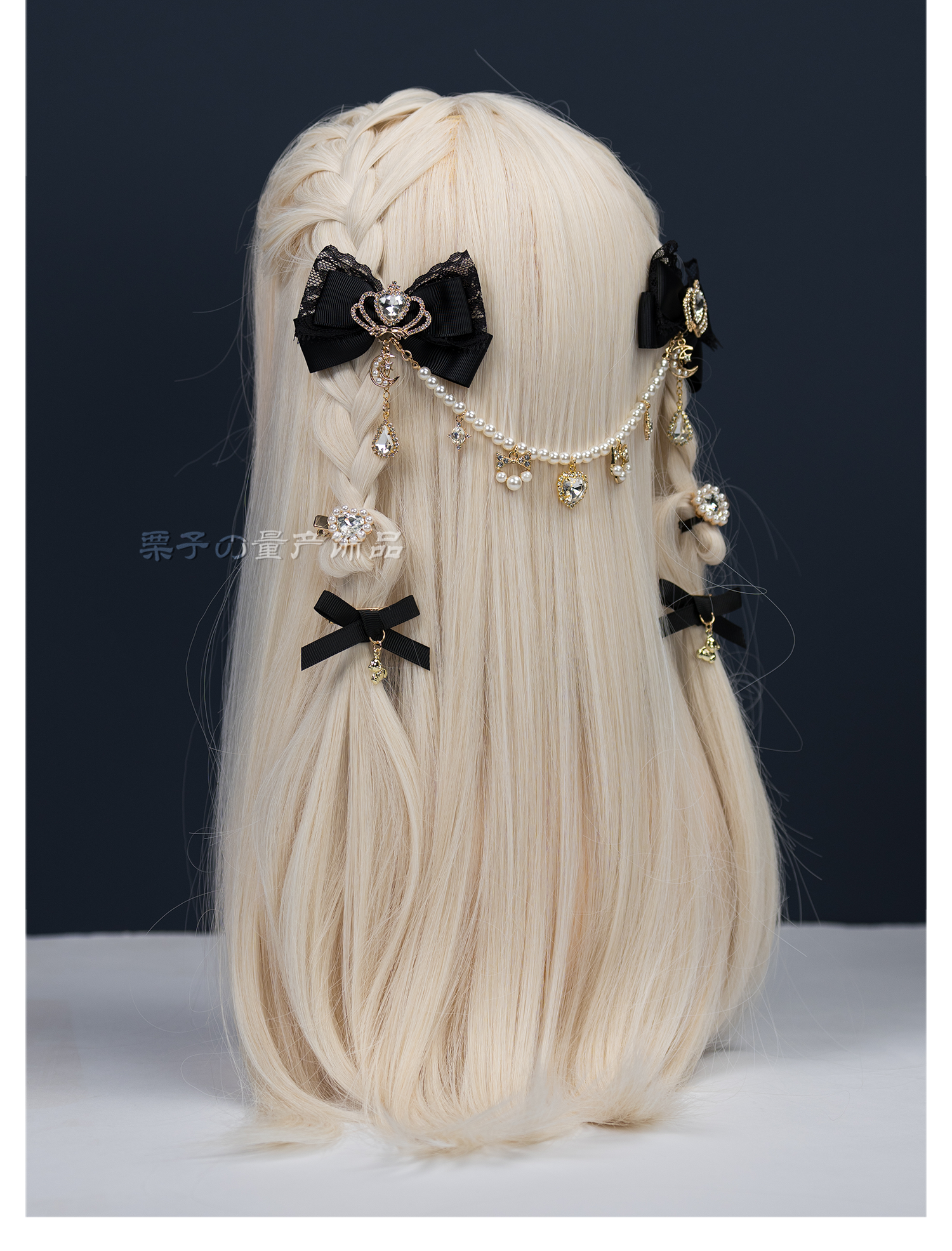 Black Jirai Kei bow hair clips pair minimalist edge alternative subculture fashion street style