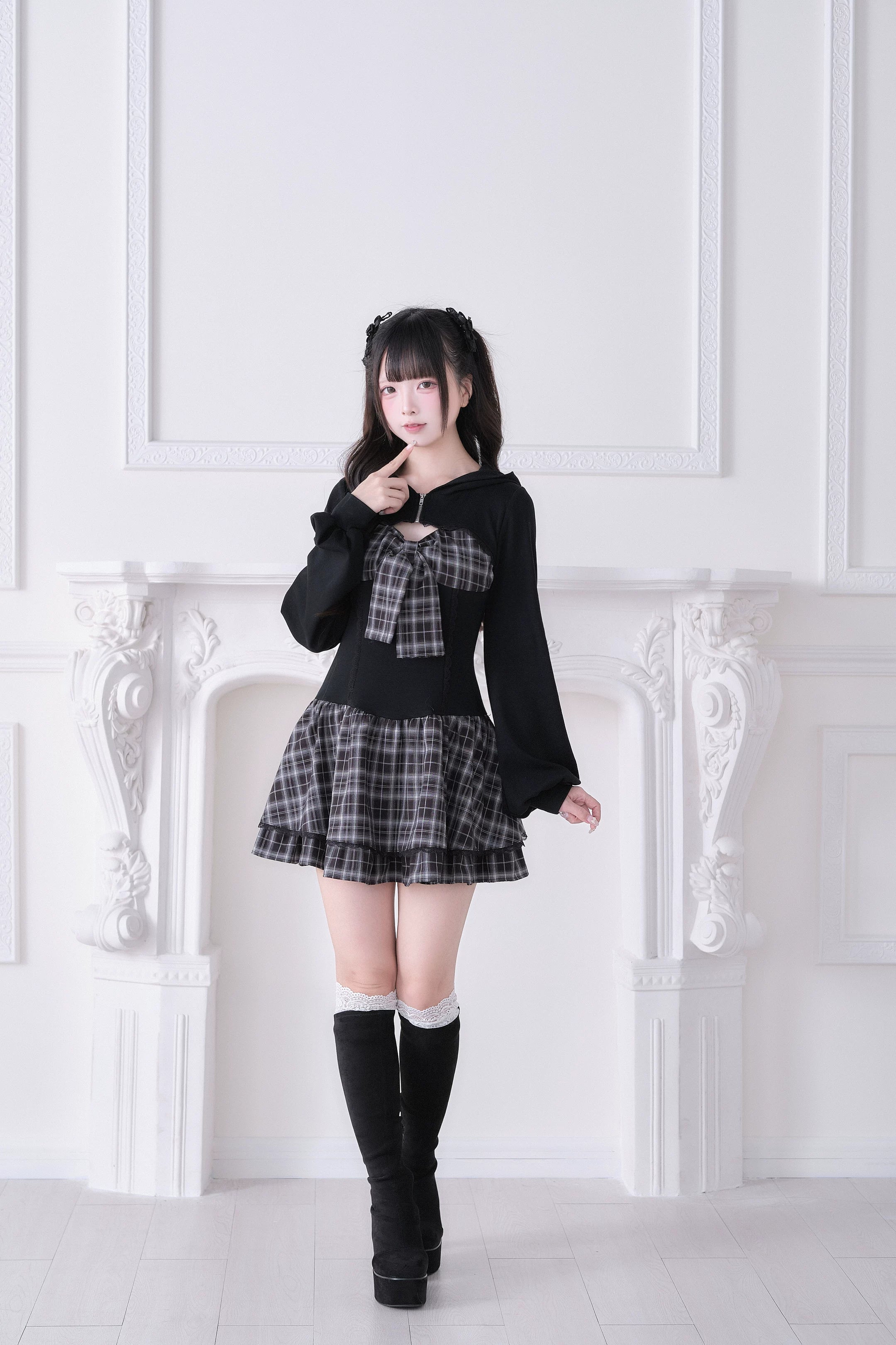Complete Jirai Kei hoodie dress size chart detailed measurements flat bust waist shoulder sleeve length