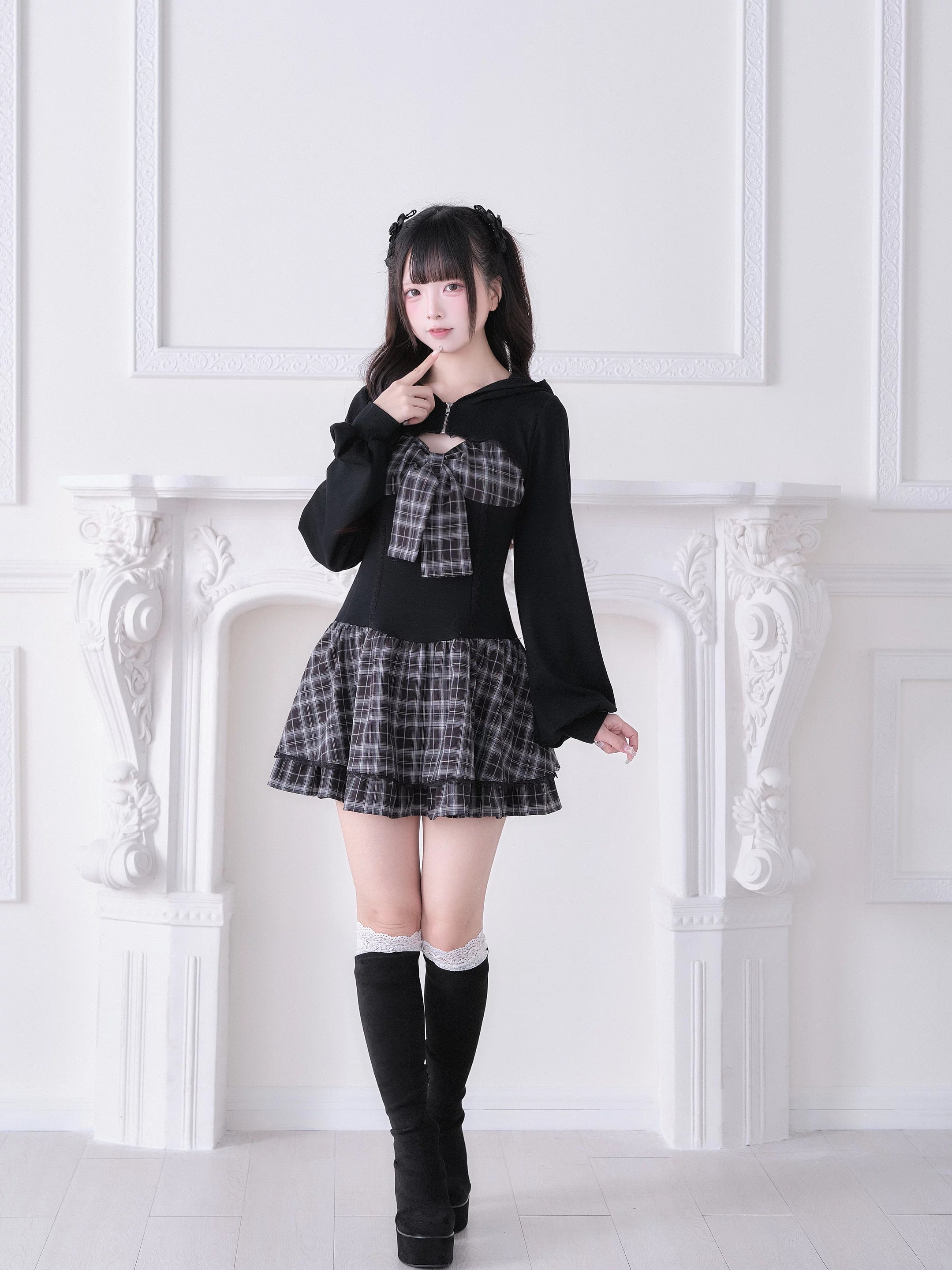 Jirai Kei hoodie dress size chart measurements comparison S and M in centimeters and inches