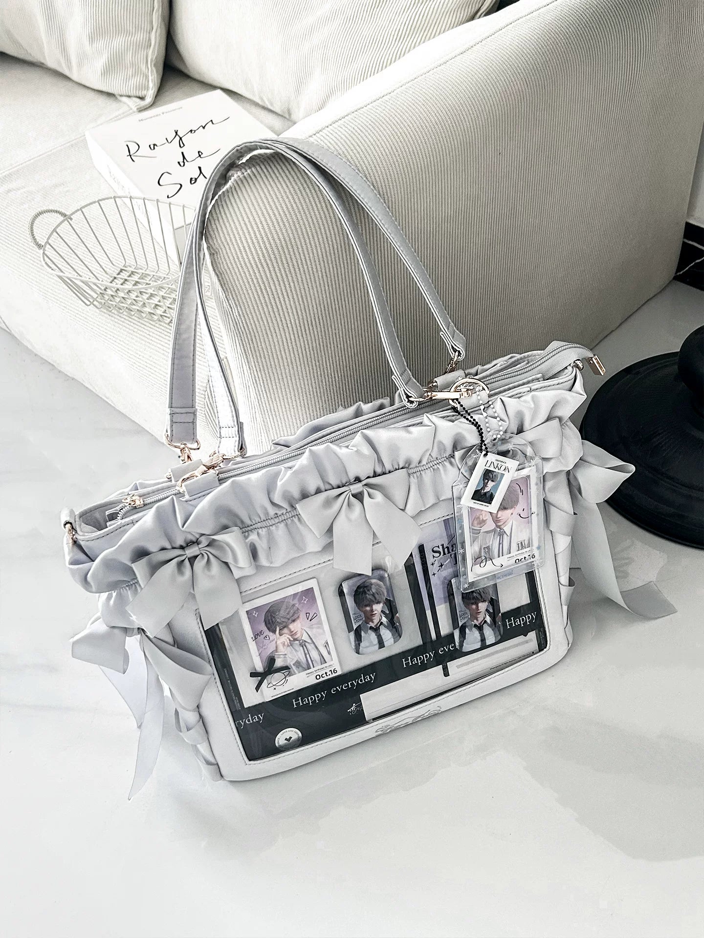 Jirai Kei itabag collection display showing all available color variants lined up displaying different shade options