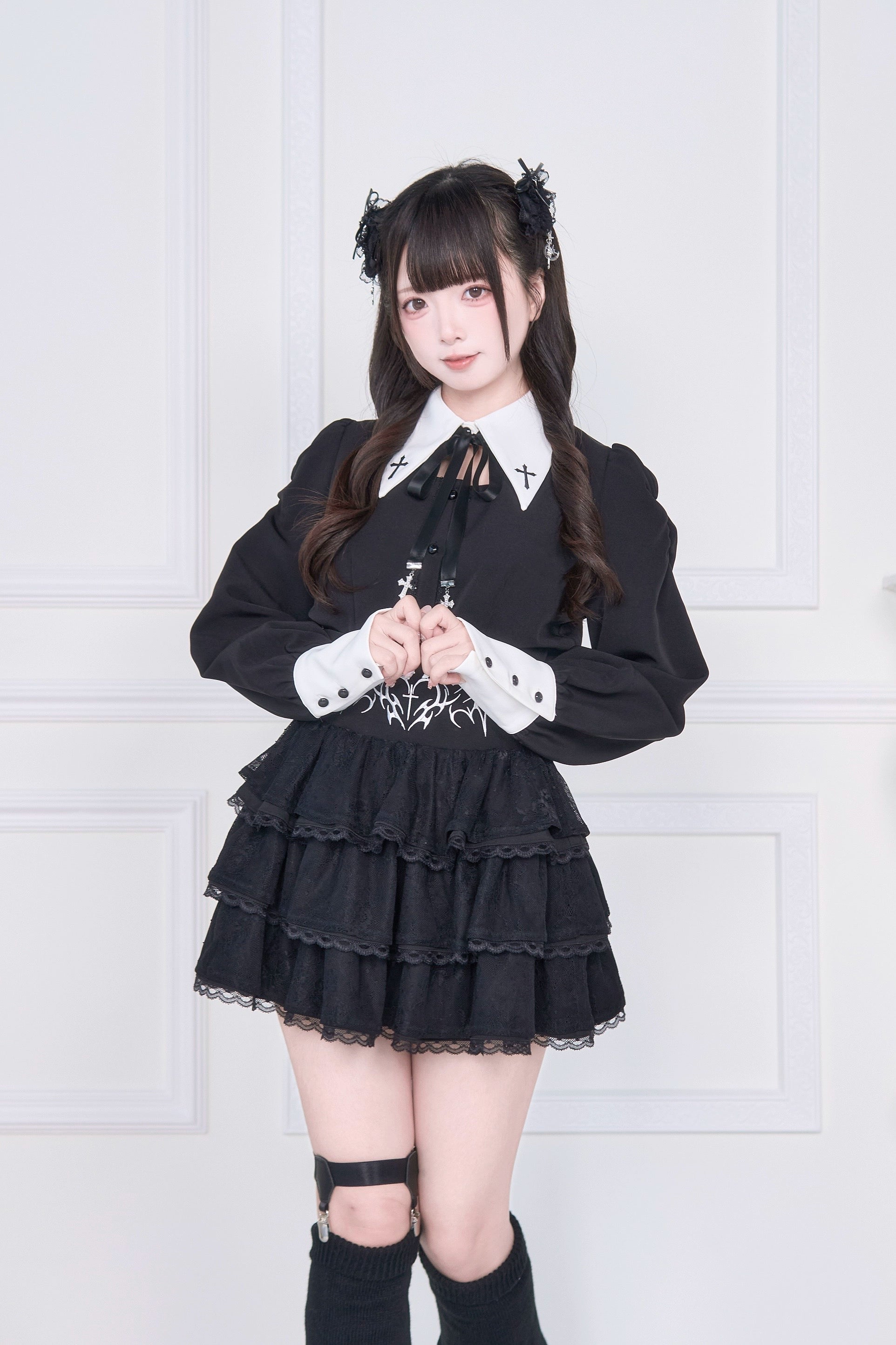 Jirai Kei short skirt only tiered ruffle hemline safety shorts elastic waist back zipper closure