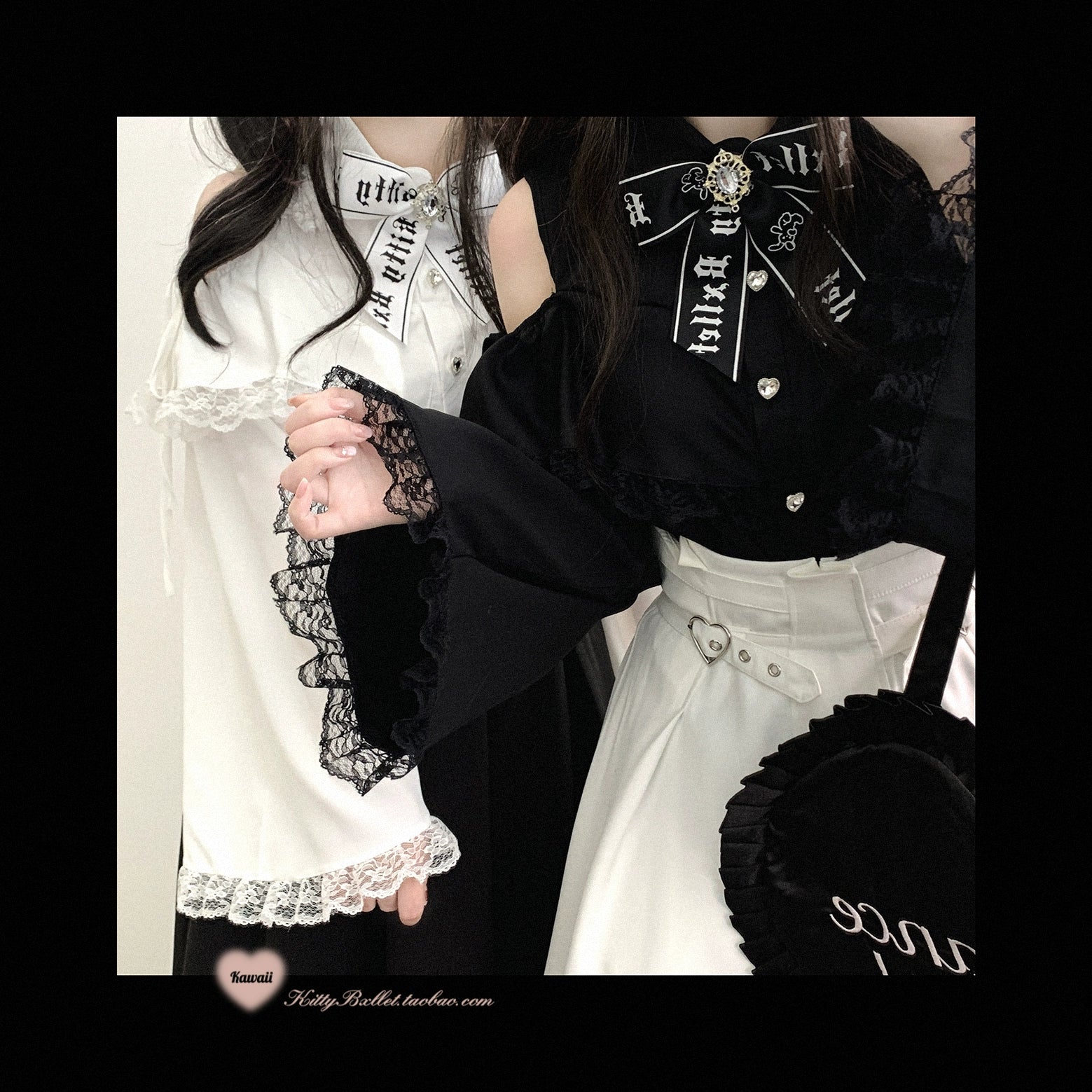 Heart-shaped adjustable buckle detail and lace-up front design of premium Jirai Kei skirt in white colorway showcasing construction quality