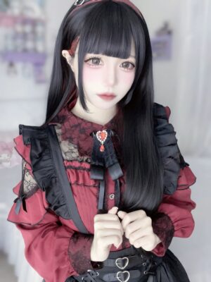 Jirai Kei gothic lace blouse lifestyle photography showing real-world alternative fashion styling context