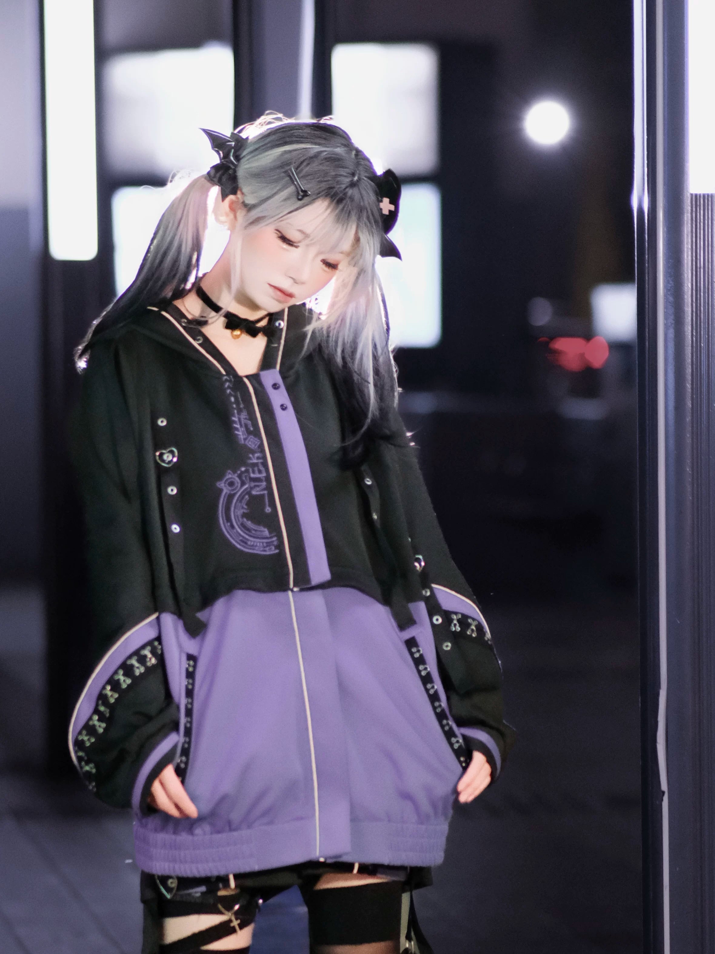 Purple Tenshi Kaiwai techwear jacket detachable hem single piece vibrant purple option