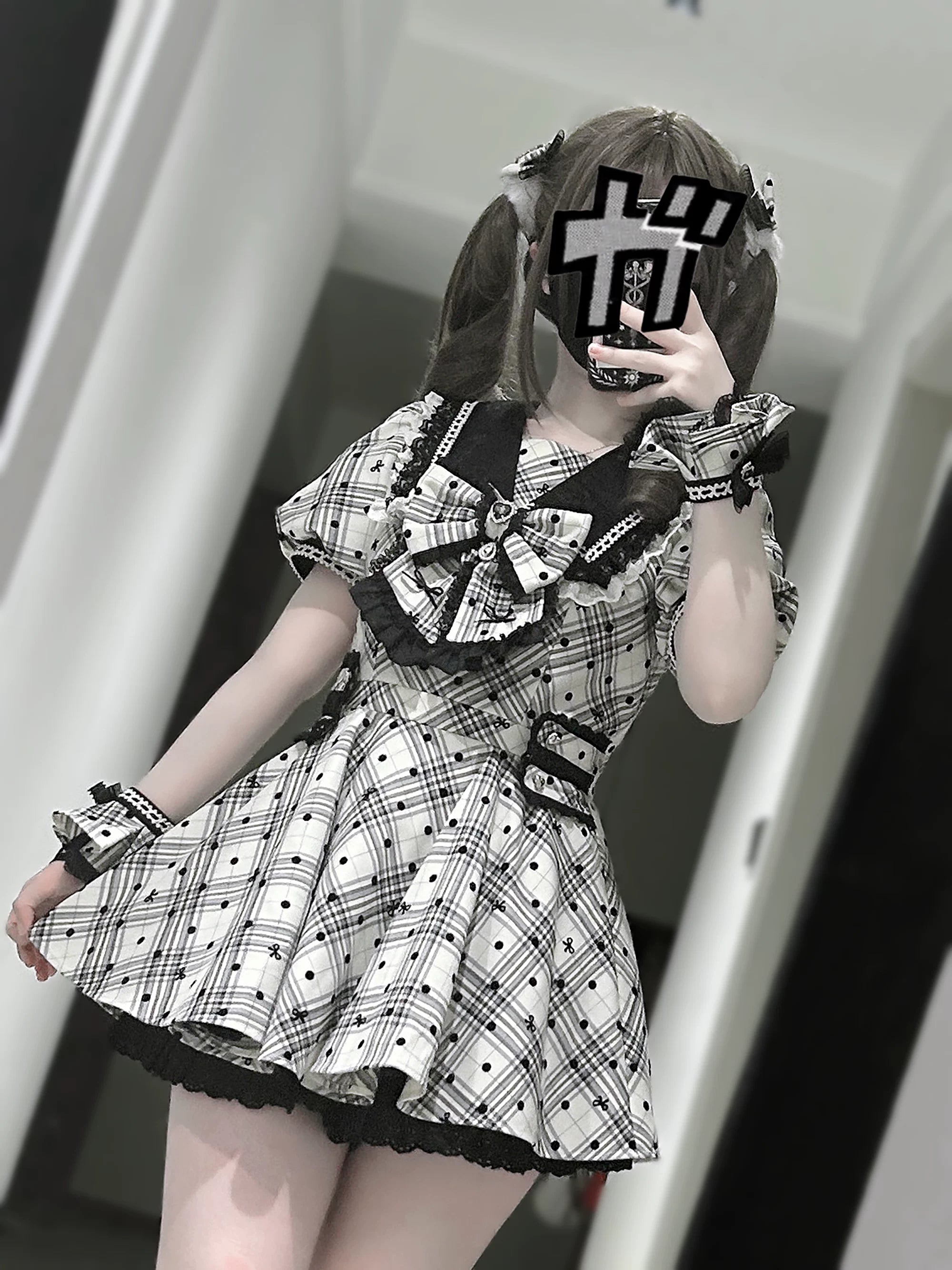 Full view of Jirai Kei sailor collar lolita dress ensemble showing all included components and styling coordination