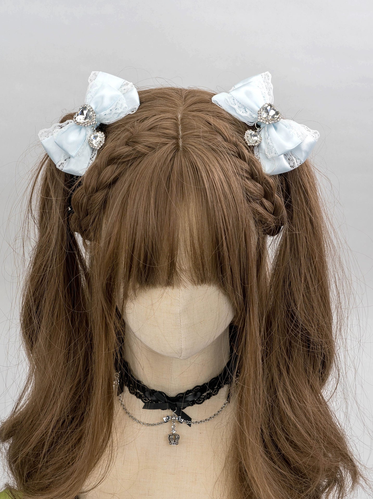 jirai kei lace bow hair clip showing lace trim texture and satin material quality premium construction