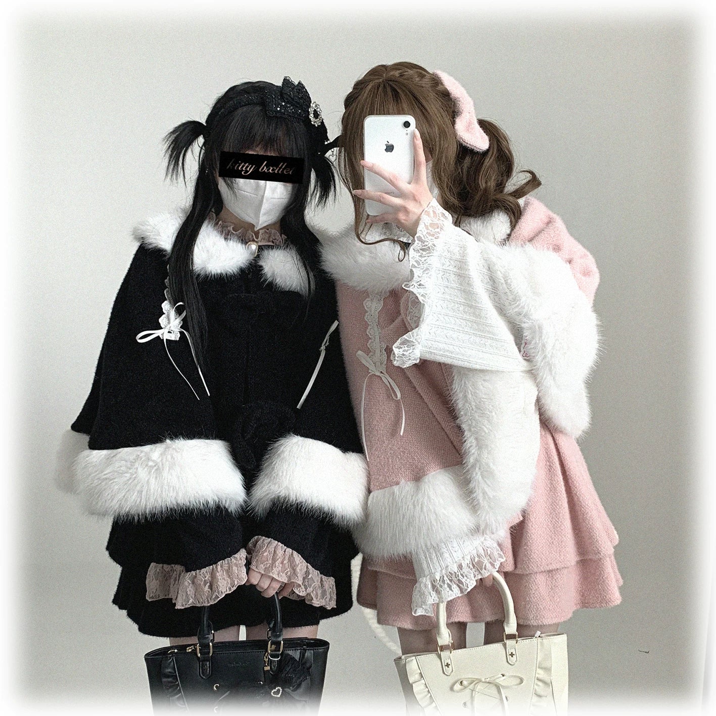 Jirai Kei bunny ear winter cape convention wear showing model at anime event wearing cape with full coordinates