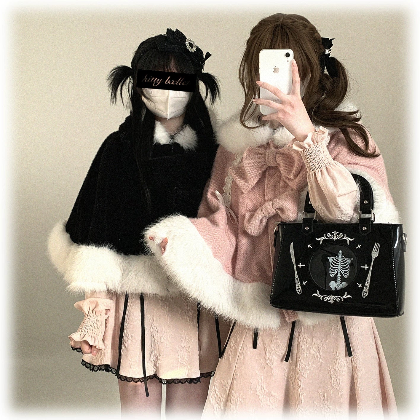Jirai Kei bunny ear winter cape layering demonstration showing how to wear under other garments for versatile looks