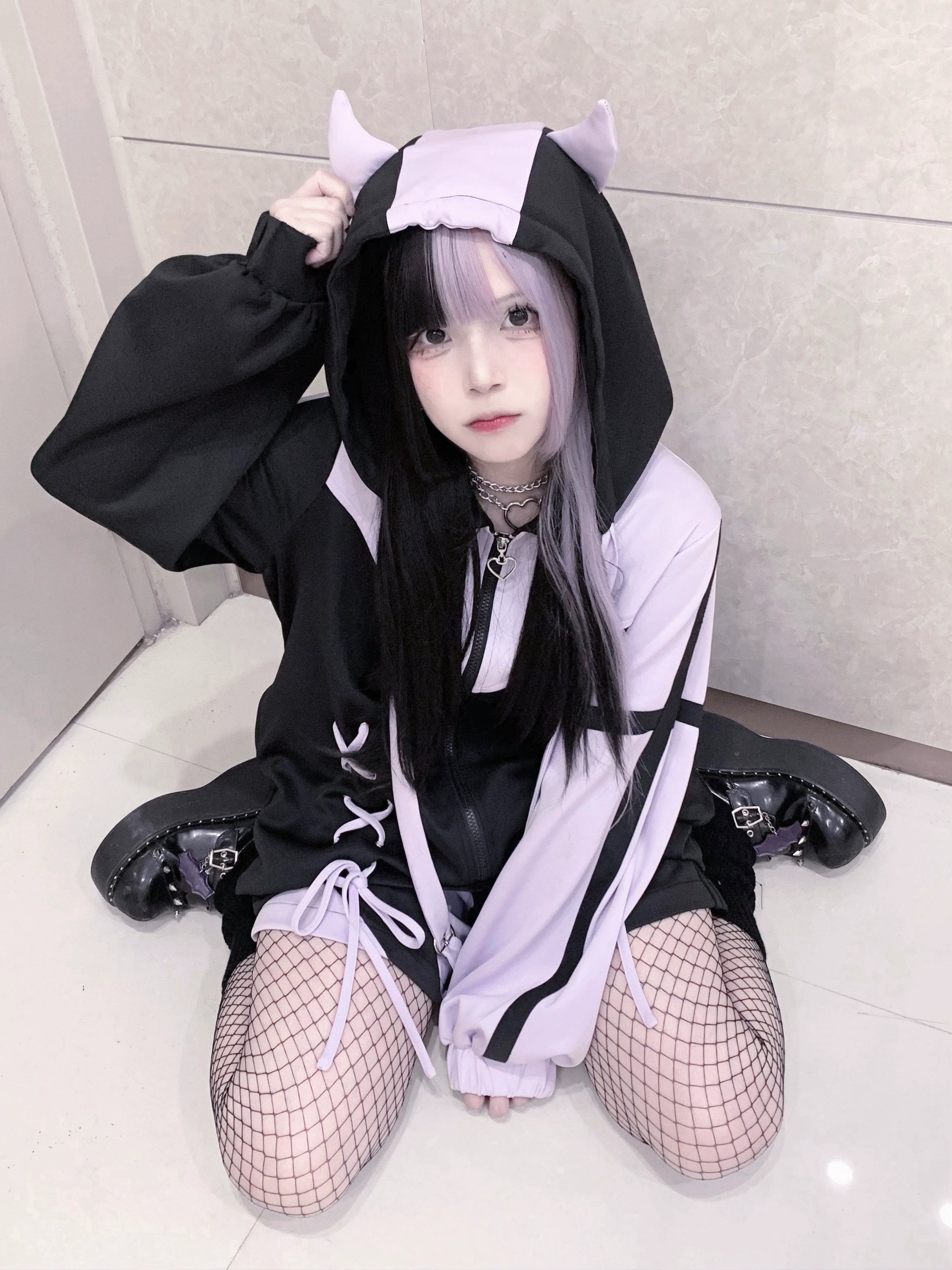 Symmetrical cross-lace design on Tenshi Kaiwai Jirai Kei sport jacket front showing precise lacing pattern, visual focal point, and subcultural authenticity