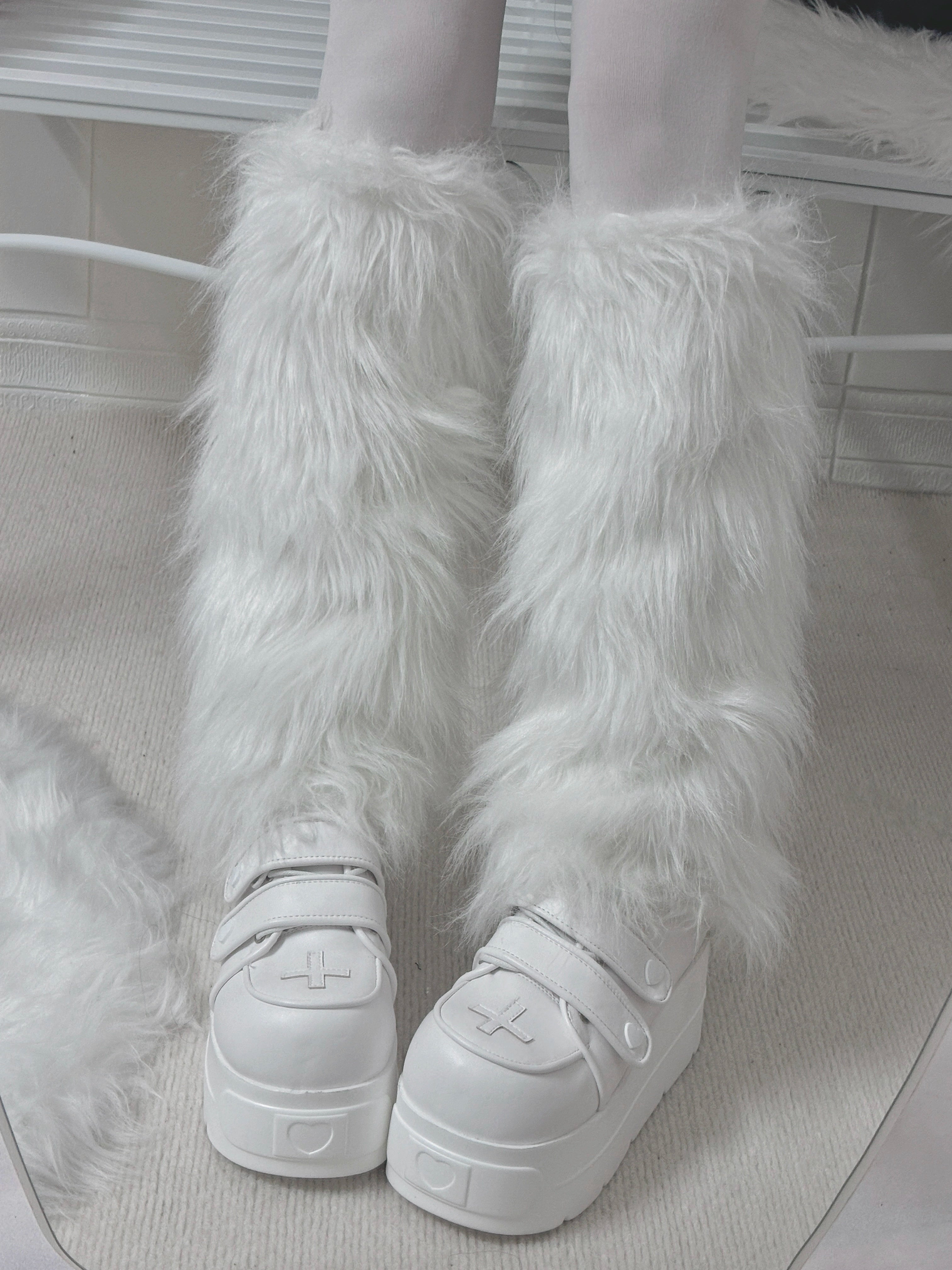 Light blue angel heart platform shoes product view hook and loop straps rounded sole heart accent Tenshi Kaiwai