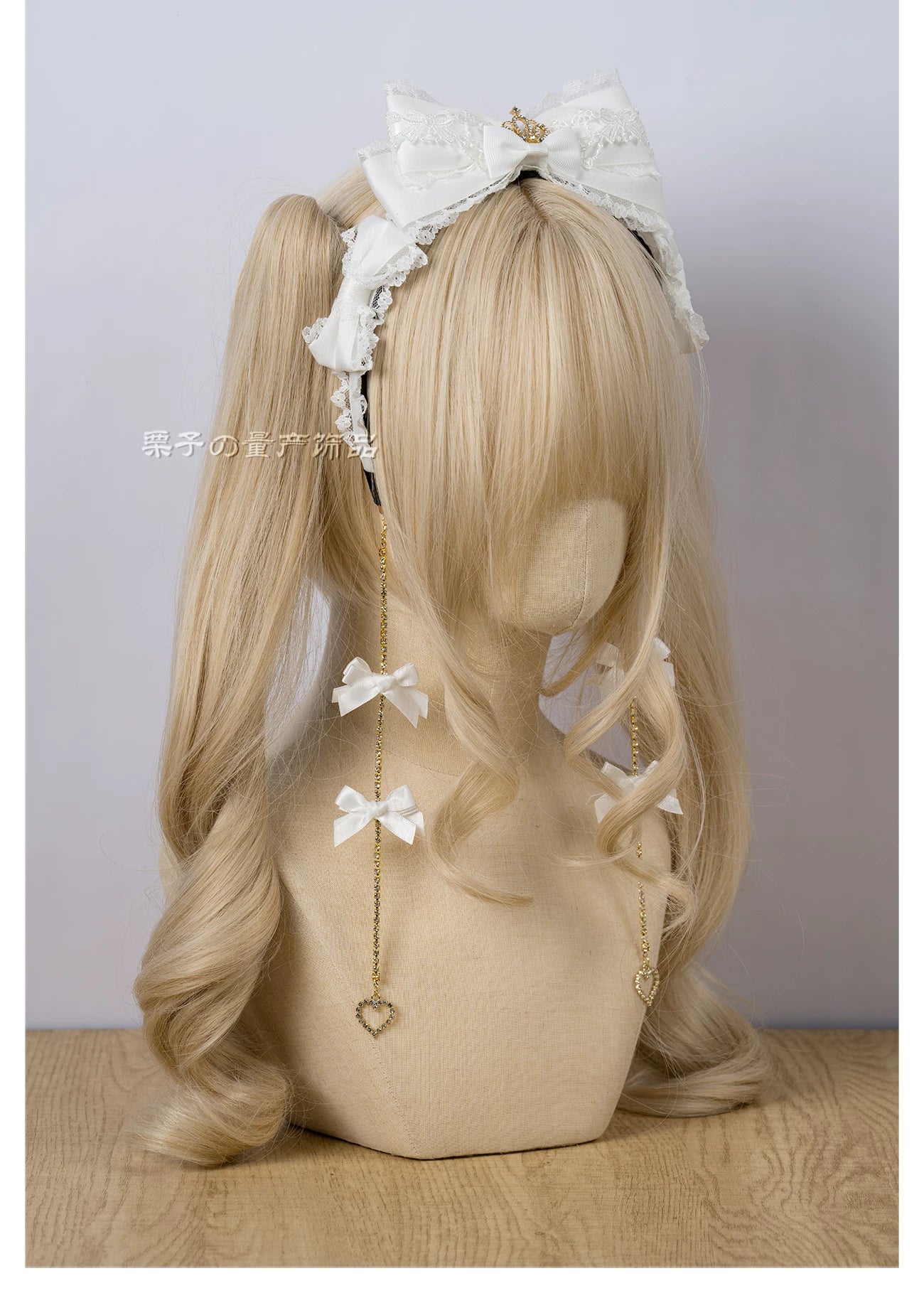 Pink bow KC Jirai Kei lolita headwear worn styling demonstration angle view product
