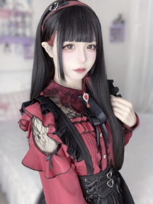 Jirai Kei black and burgundy blouse color comparison showing both colorway options together