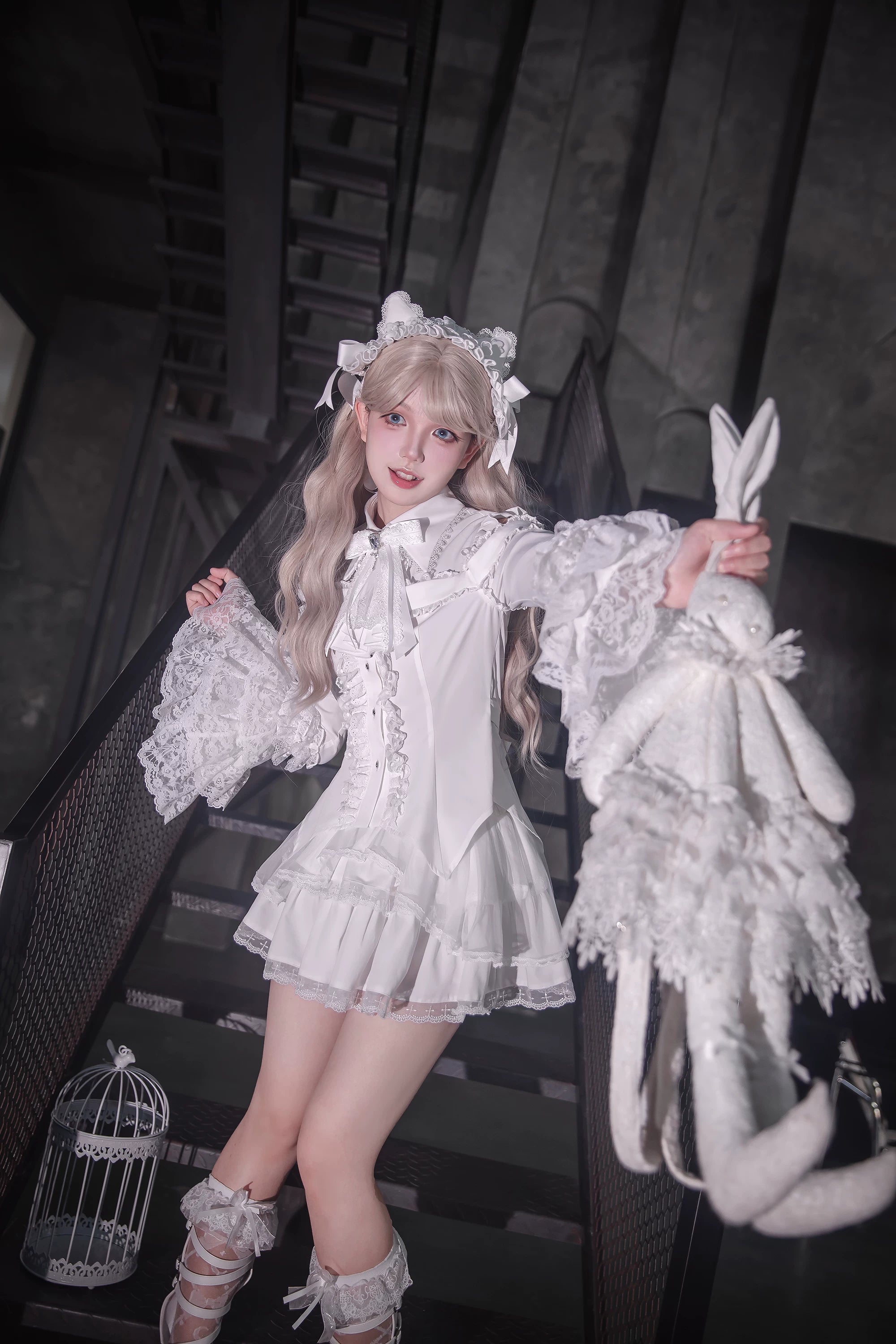 Jirai kei outfit accessories cat ear hairband and bow tie styling options for gothic lolita complete look