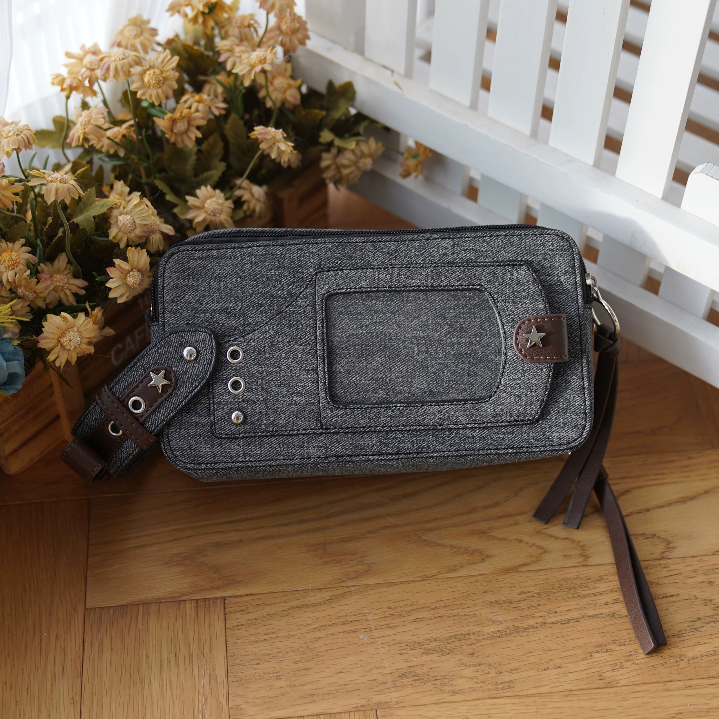 Jean black jirai kei brick itabag crossbody mysterious edgy tone professional lifestyle styling option