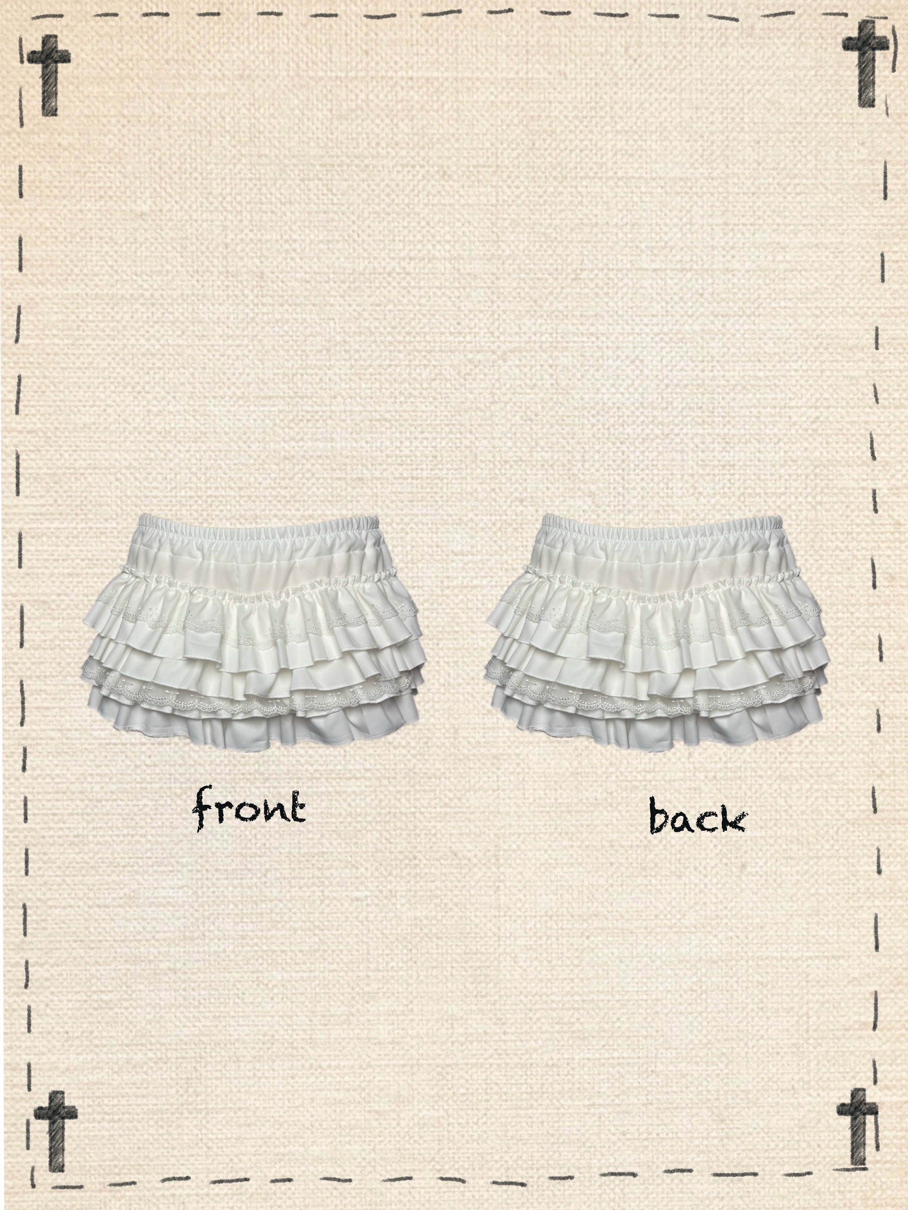 Jirai Kei white bloomers only one size tiered ruffle design cross motif and polyester construction