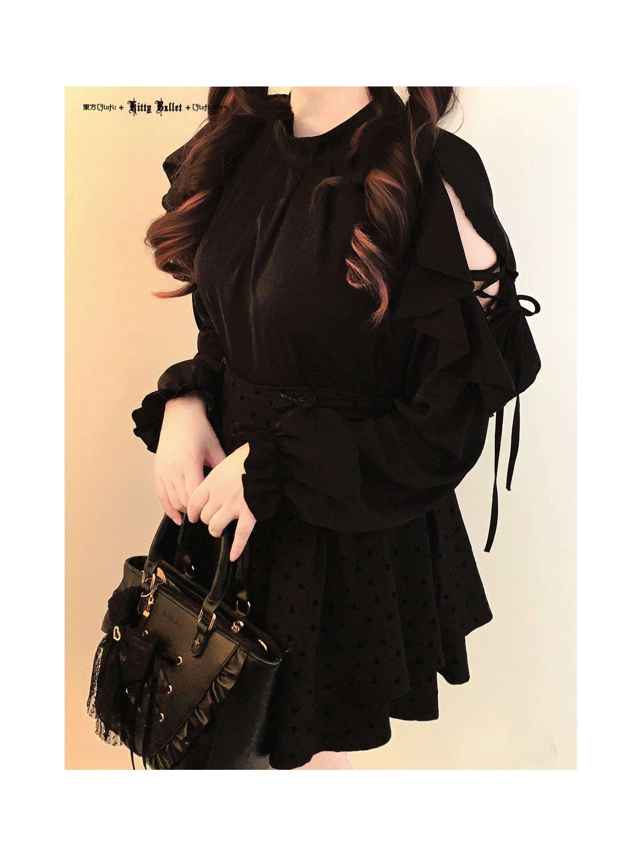 Jirai Kei cold-shoulder ruffled blouse size chart measurements bust sleeve length details
