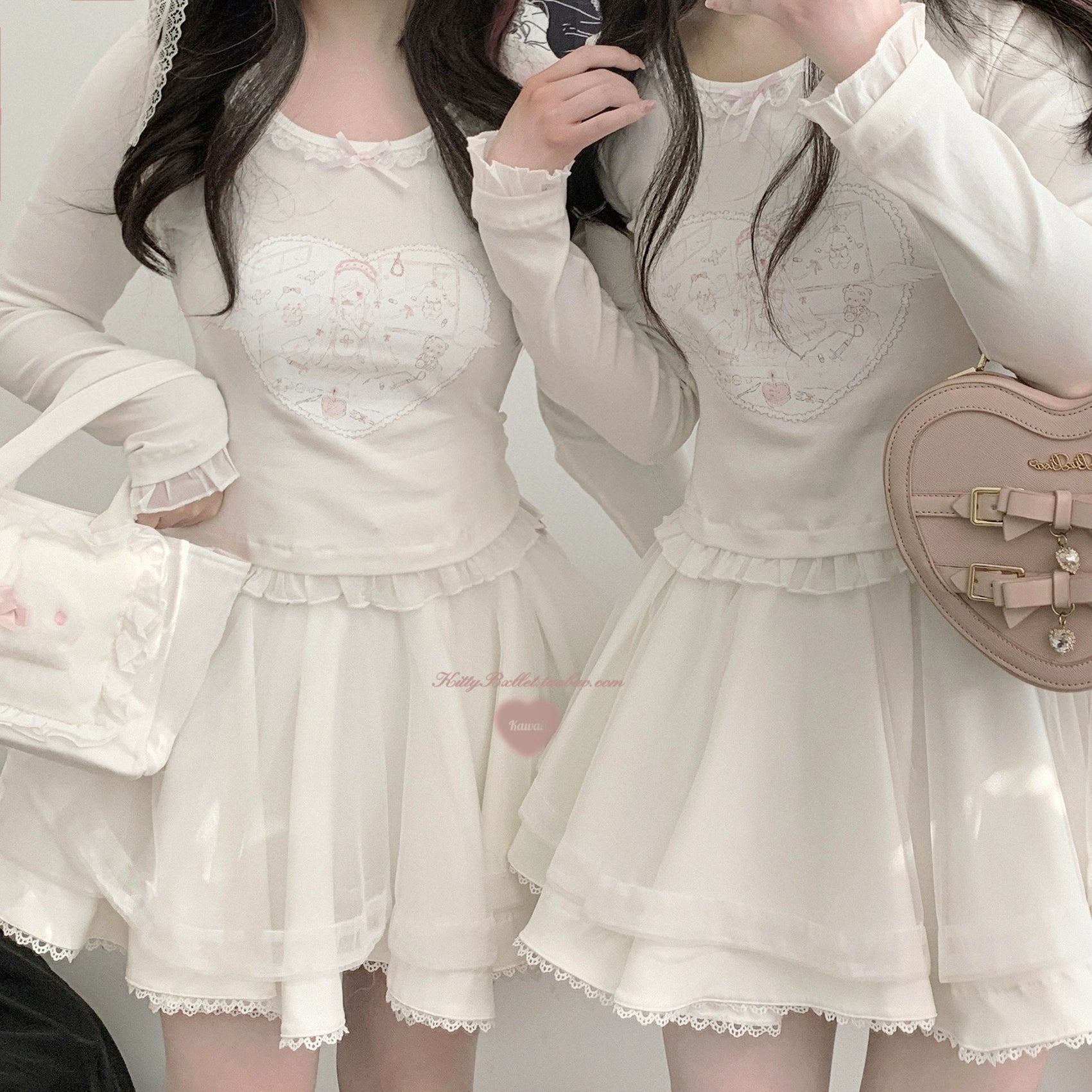White tulle Jirai Kei mini skirt close-up product shot focusing on the rhinestone embellishments and tulle quality