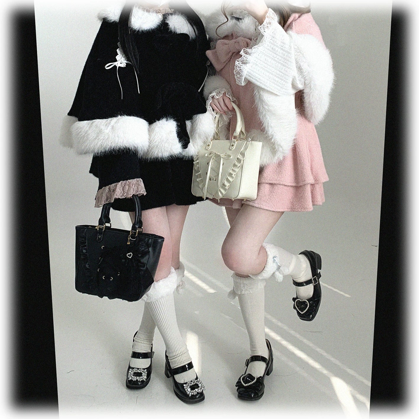 Off-white Jirai Kei bunny ear winter cape elegant styling with delicate accessories and minimal jewelry coordination