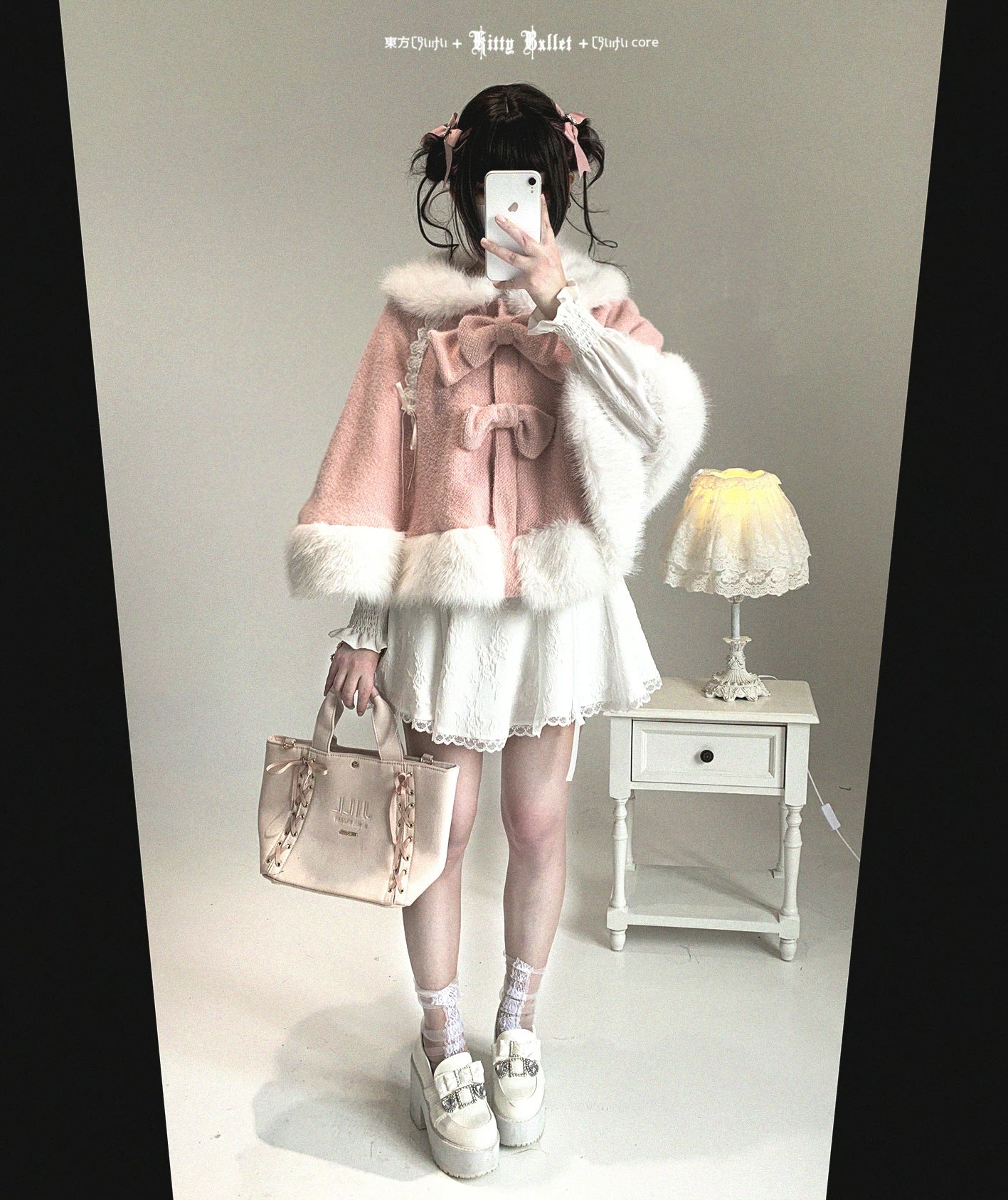 Jirai Kei bunny ear winter cape color comparison showing all three variants side-by-side with lighting details
