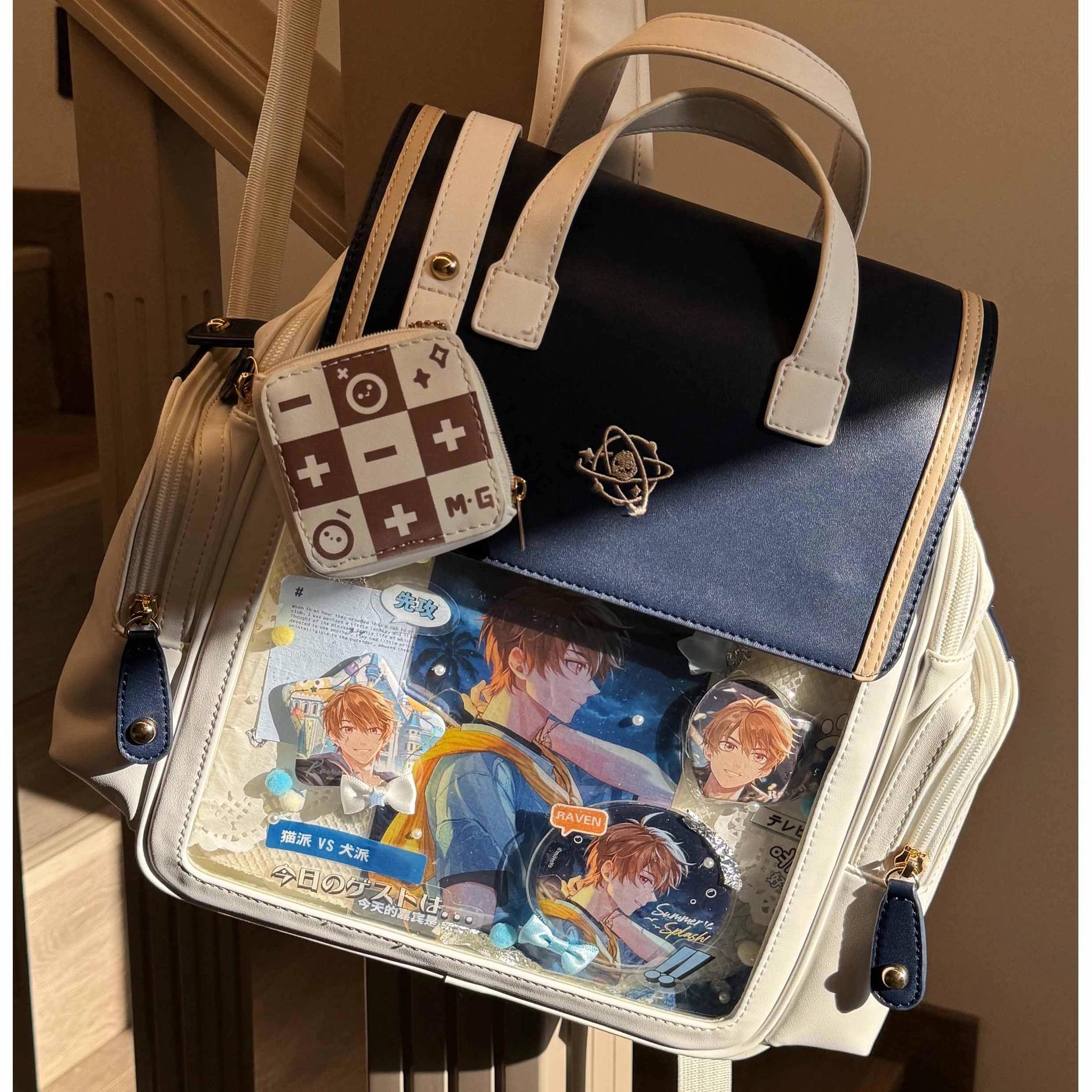 Anime character themed itabag backpack styled with popular Jirai Kei fashion accessories and items