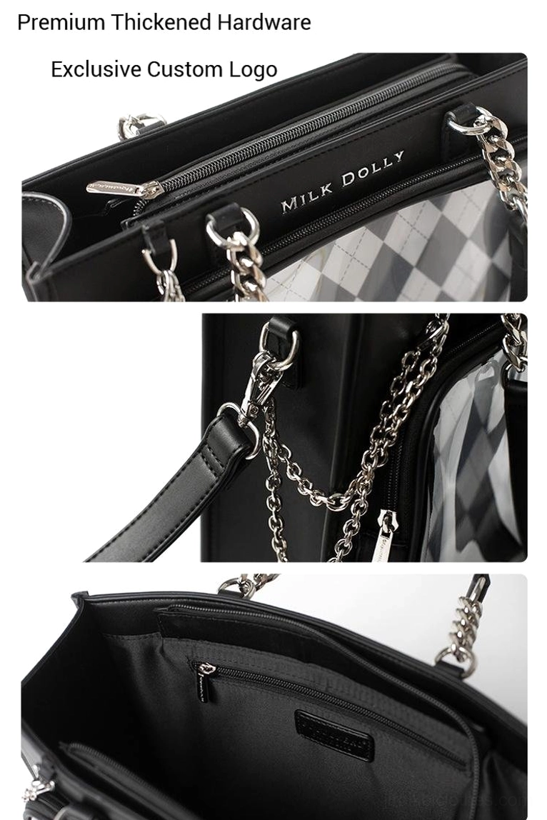 Adjustable crossbody strap for checkered jirai kei ita bag showing strap length customization and comfort positioning