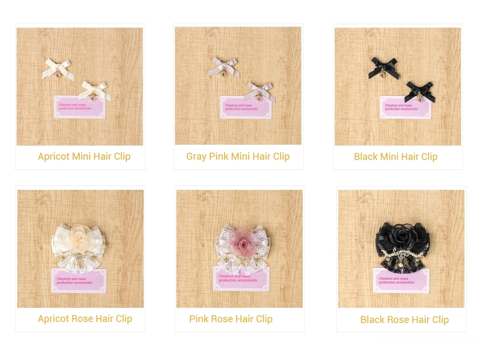 All Jirai Kei rose and mini bow hair clip color variations displayed together product styling guide