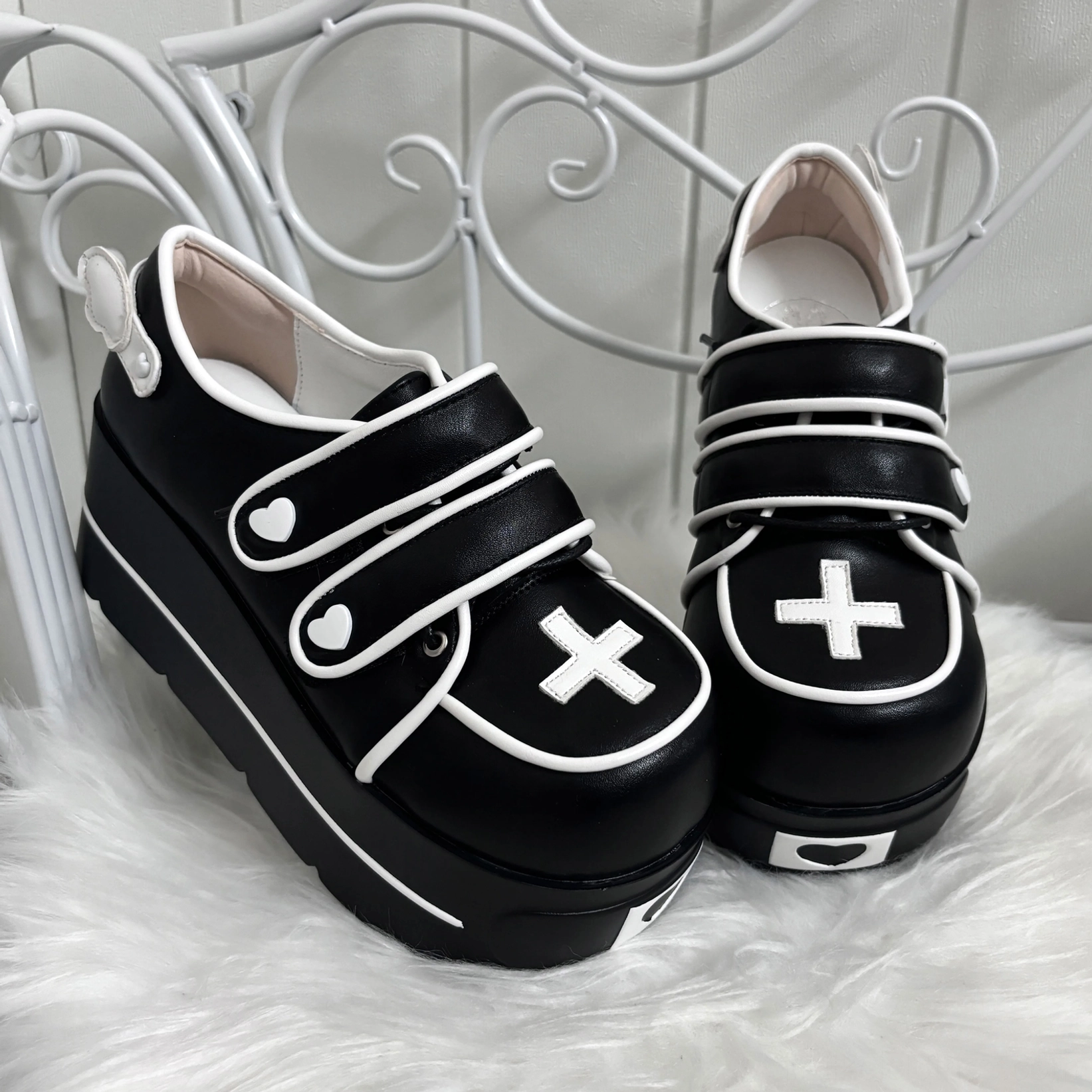 Angel heart platform shoes color comparison white light blue pink black Jirai Kei footwear palette