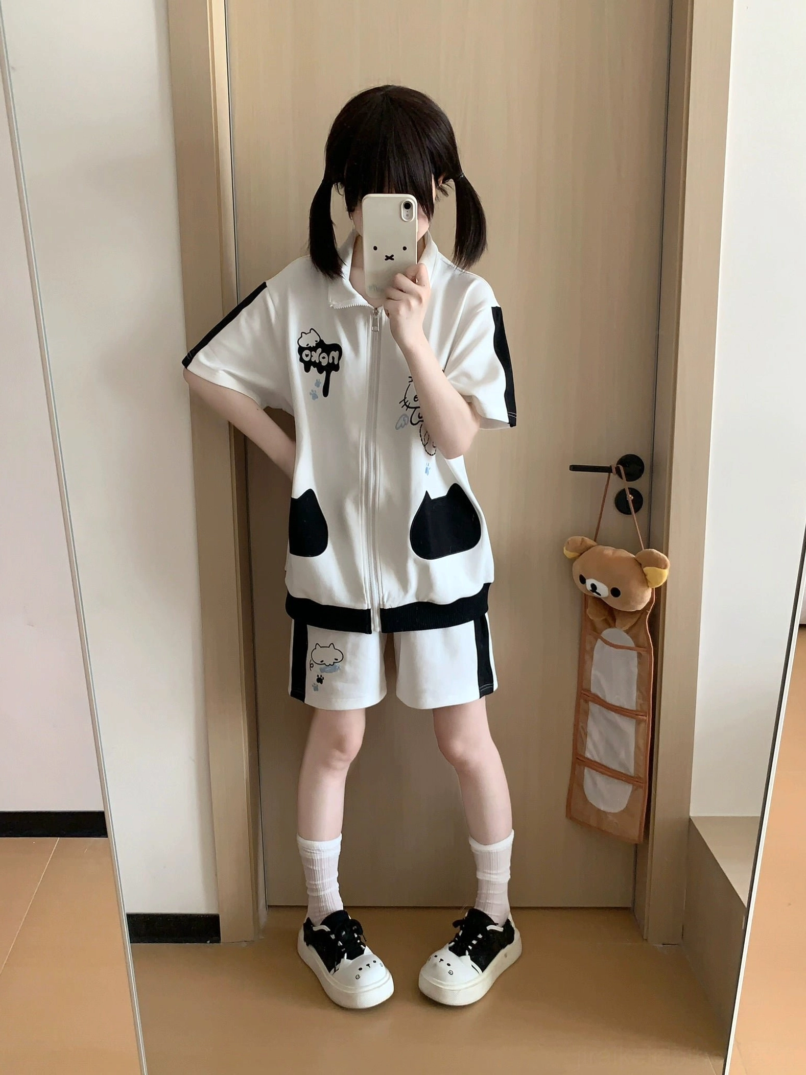 Styling inspiration for angel kitten Jirai Kei two-piece set showing layering possibilities with accessories, shoes, and alternative fashion elements for subcultural expression
