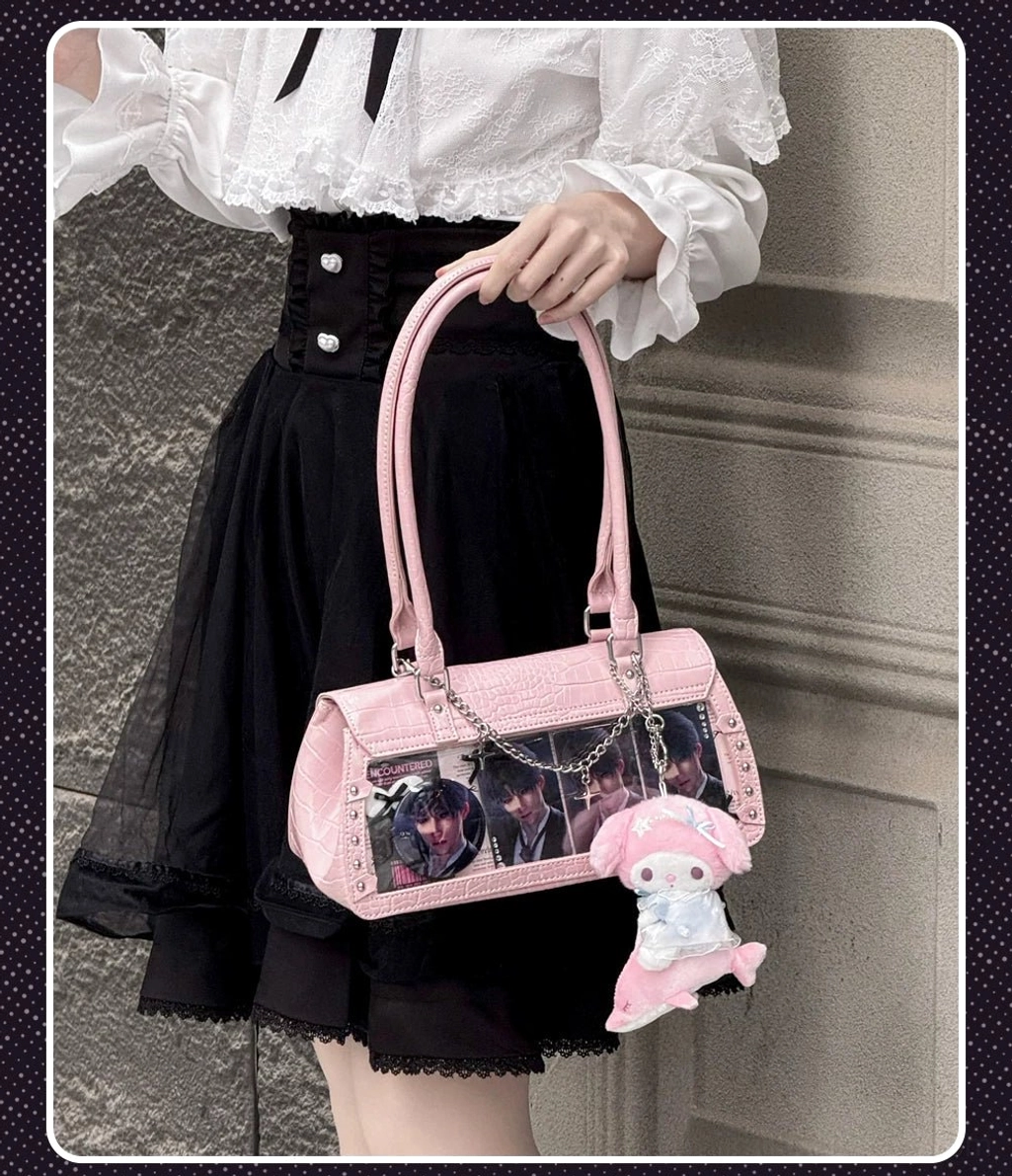 Bat-inspired Jirai Kei itabag interior organization showing multiple compartments pockets and secure storage for daily essentials