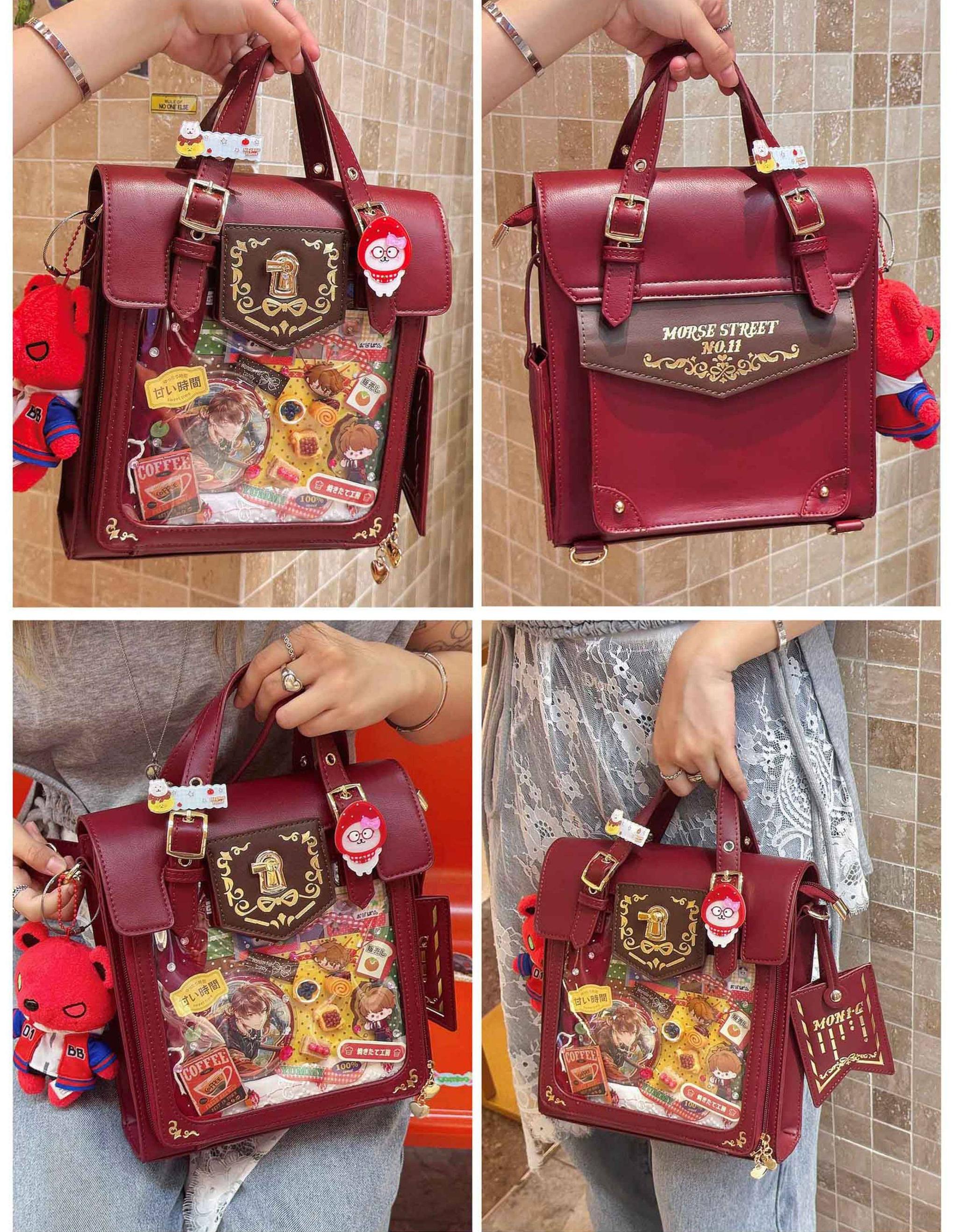 Vintage Jirai Kei ita bag occasion styling showing convention event wear, anime exhibition display, and festival fashion coordination with alternative accessories