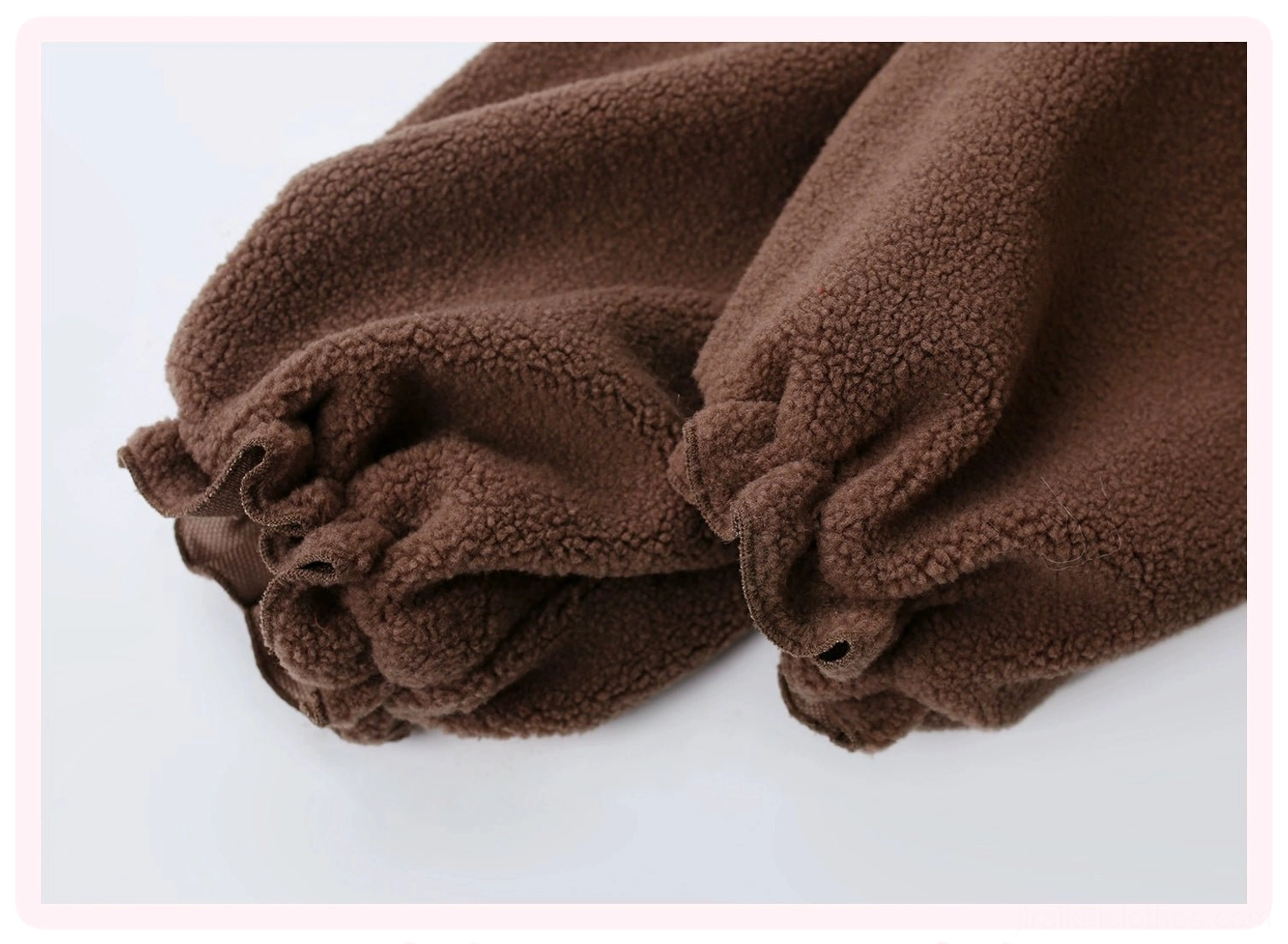 Back view of brown bear ear fleece jacket showing oversized fit, rear hood design, full back length, white fleece lining visible at collar and perfect Jirai Kei proportions