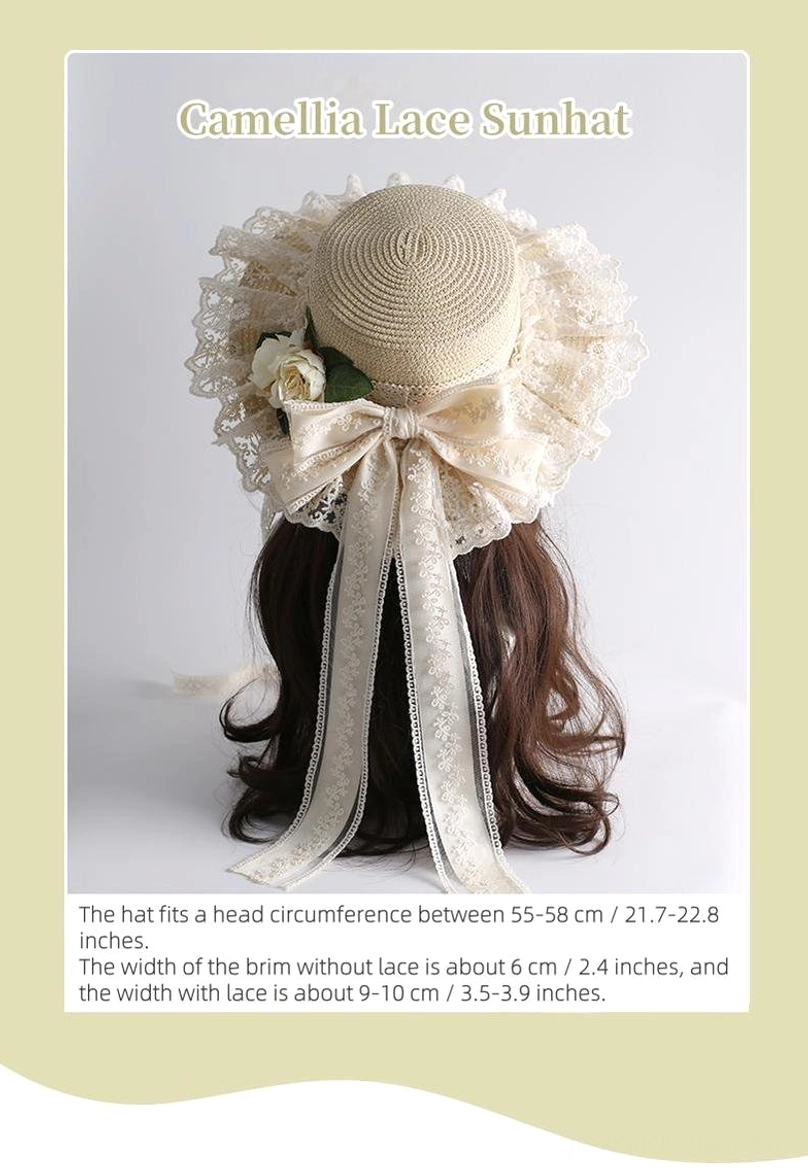 Beige country lolita straw sunhat cream flower and green leaf embellishments creating romantic garden aesthetic jirai kei style