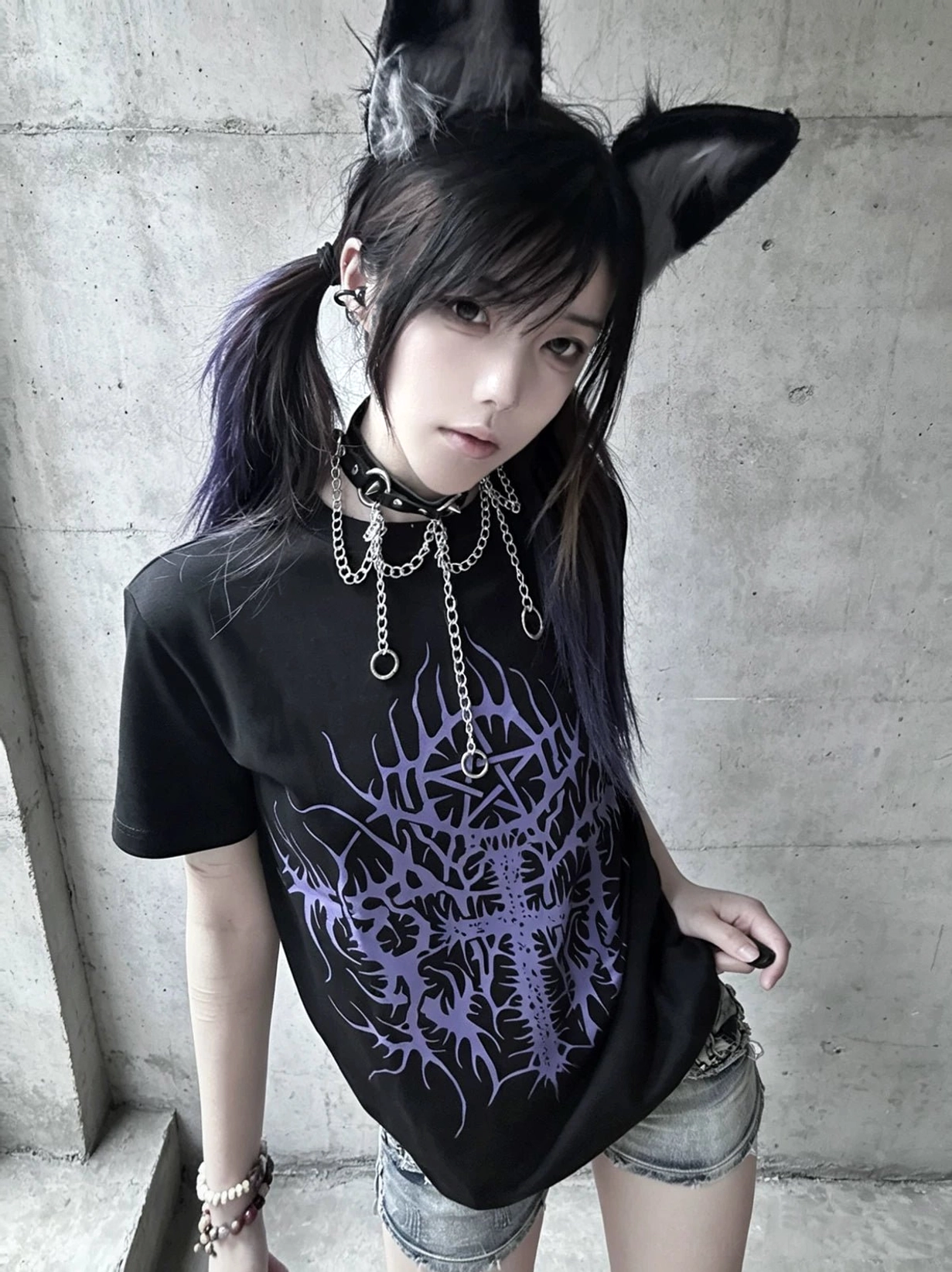 Black cross print t-shirt graphic design showcase, highlighting irregular asymmetrical cross print placement and punk goth aesthetic details