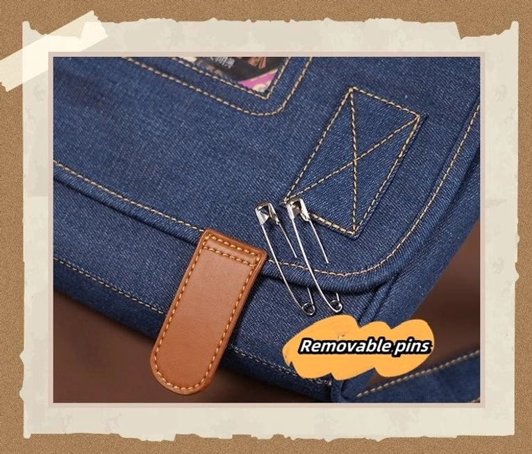 Black denim Jirai Kei itabag crossbody handbag packaged product shot ready for shipping with protective packaging and product presentation