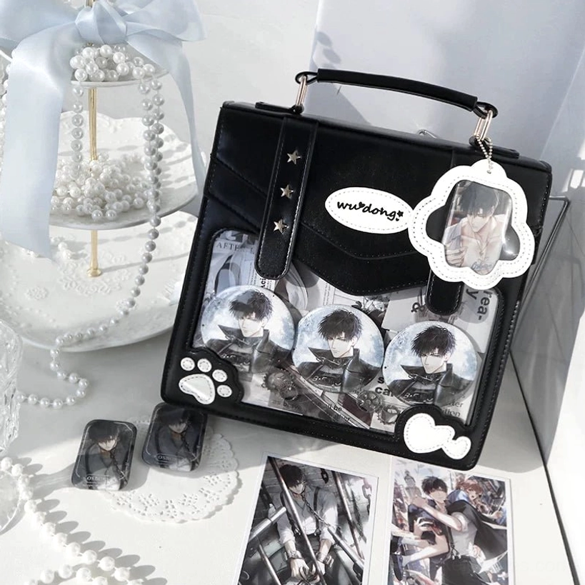 black jirai kei cat paw ita bag classic color option clear window backpack mode styling