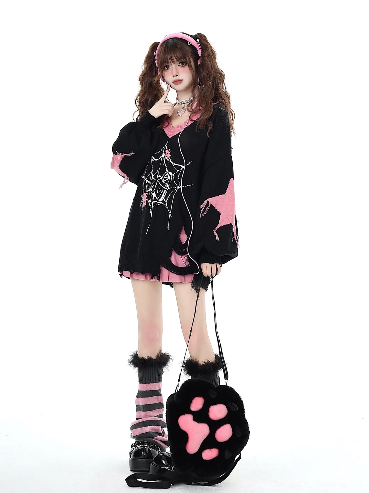 Black Jirai Kei knit sweater care instruction guide including hand wash and storage recommendations