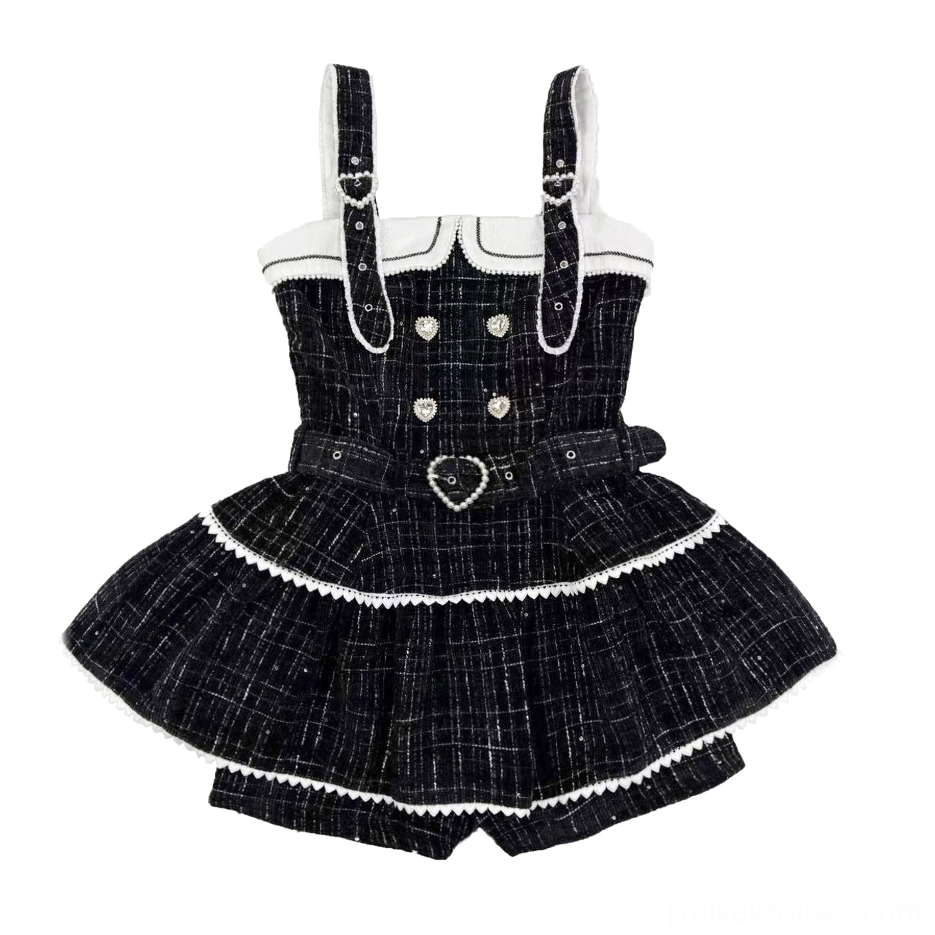 Black Jirai Kei suspender skirt with matching elastic-waist shorts, complete set detailed product showcase