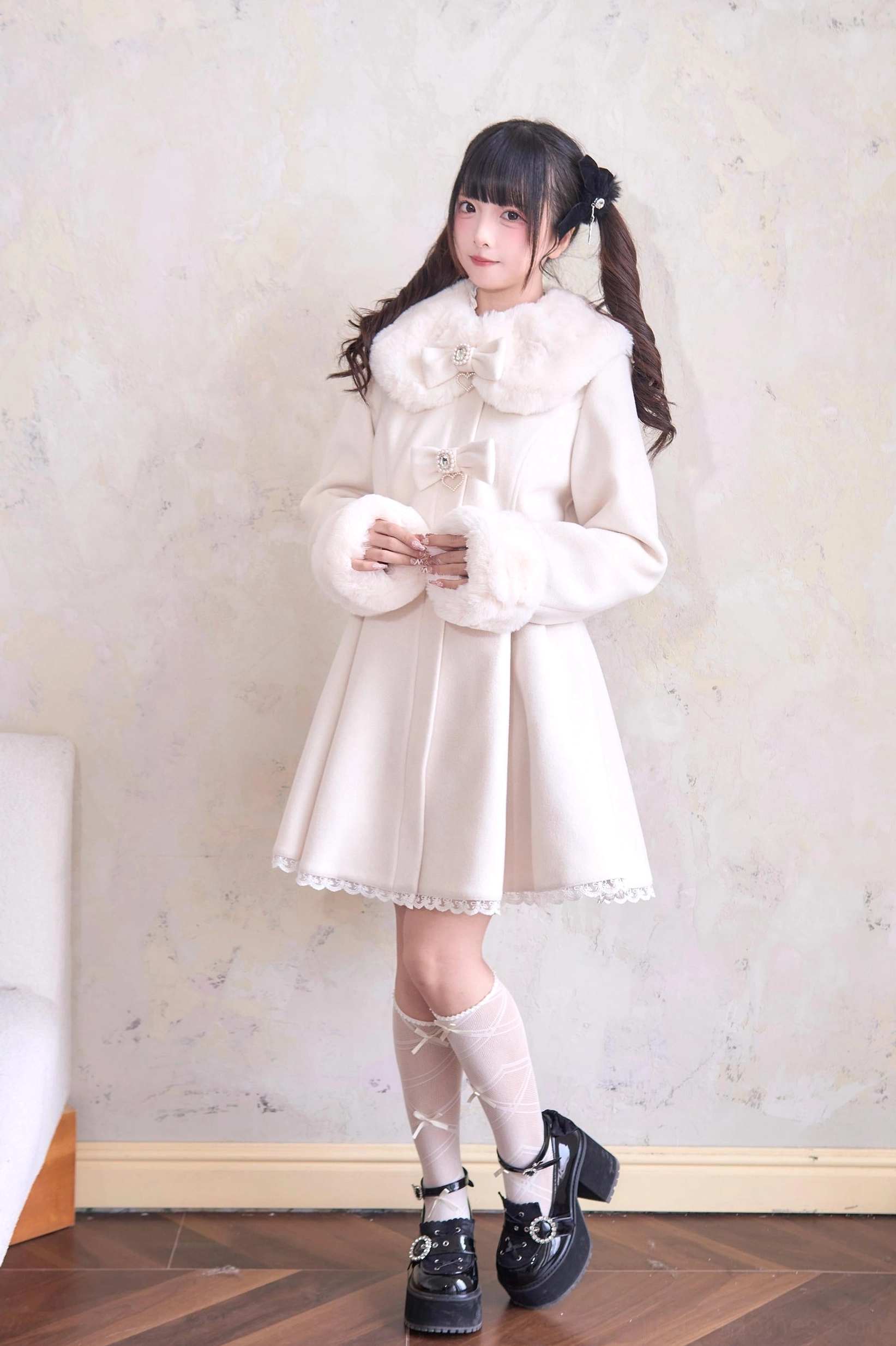 Black Landmine Winter Coat Full-Length Silhouette - Jirai Kei A-Line Profile View